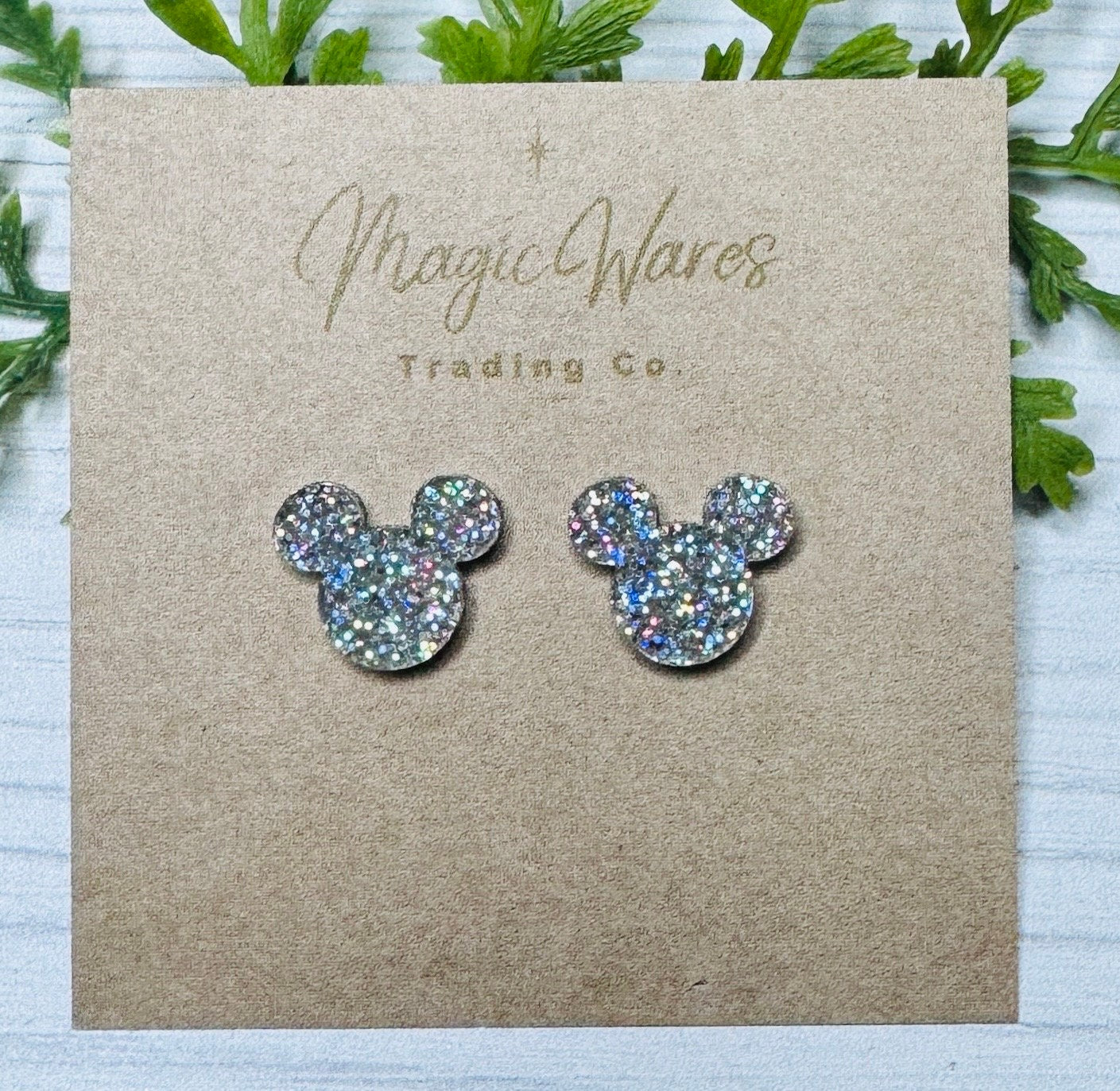 Holographic Glitter Stud Earrings Silver Multi Color Glitter, Laser Cut Post Earrings Pierced Earlobe Glitter Post earrings