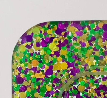 Mardi Gras Glitter Mouse, Laser cut Purple Green and Gold Glitter Patterned Crystal Acrylic Earrings, Laser acrylic glitter earrings