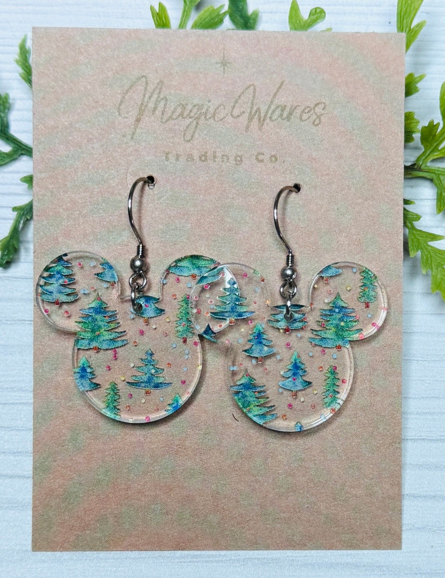 Christmas Trees Laser Cut Christmas Tree patterned Crystal Acrylic Earrings Dangle Earrings, Christmas Earrings Christmas Party Earrings