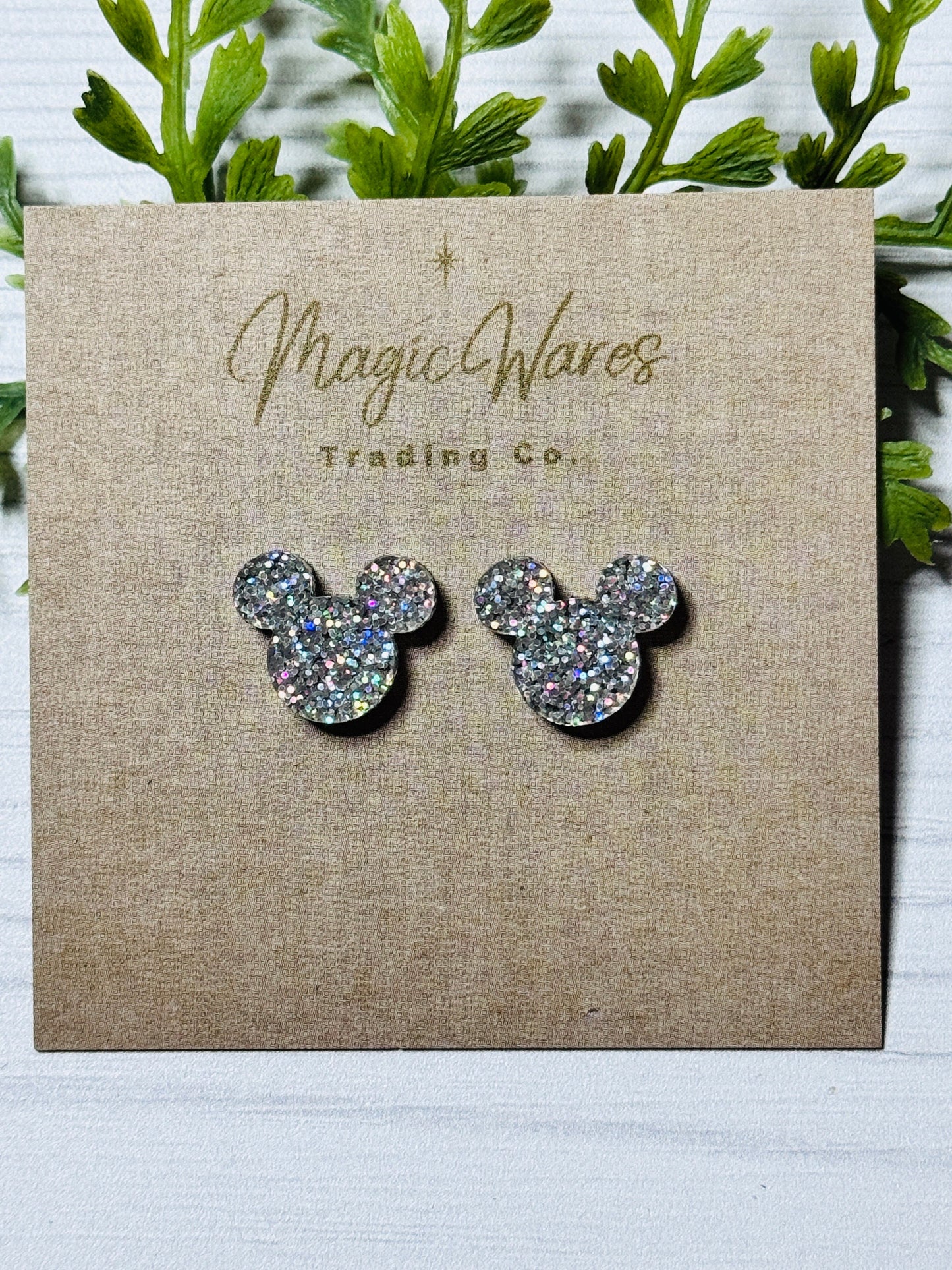Holographic Glitter Stud Earrings Silver Multi Color Glitter, Laser Cut Post Earrings Pierced Earlobe Glitter Post earrings