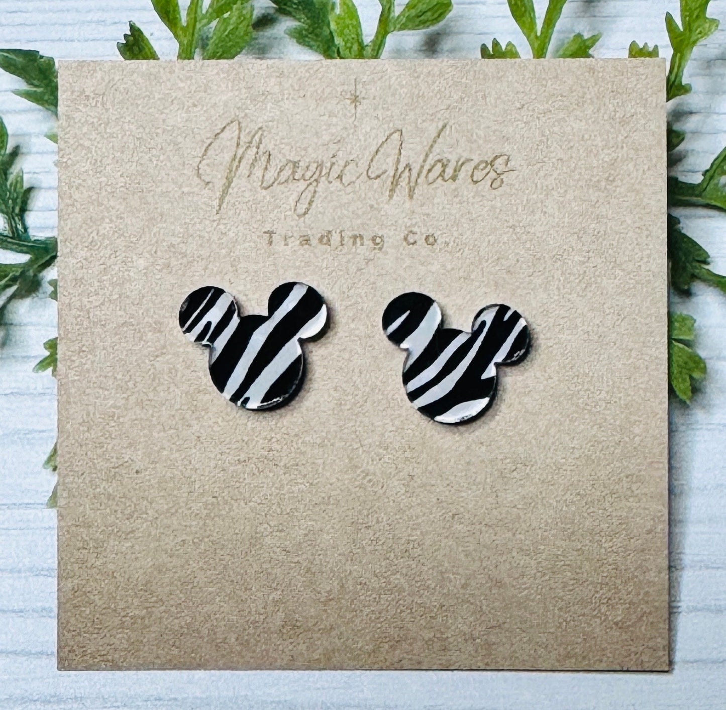 Zebra Stud, Laser Cut Zebra Patterned Black Acrylic, Stainless Steel posts, Pierced Earlobe earrings, Lightweight