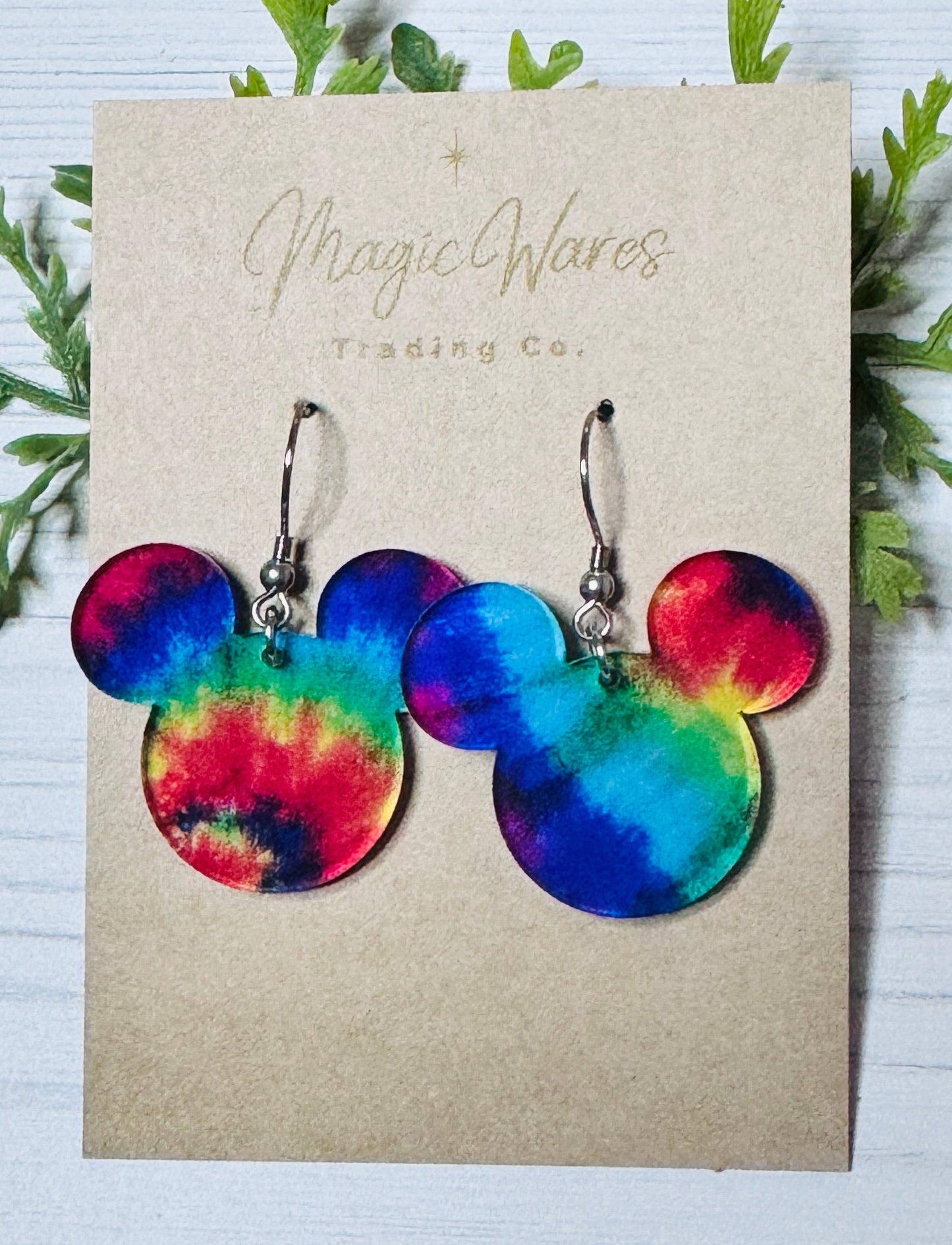 Tie Dye Pattern Acrylic Mouse head shaped Laser cut Acrylic Earrings, Lightweight dangle earrings Festival of the Arts Earrings