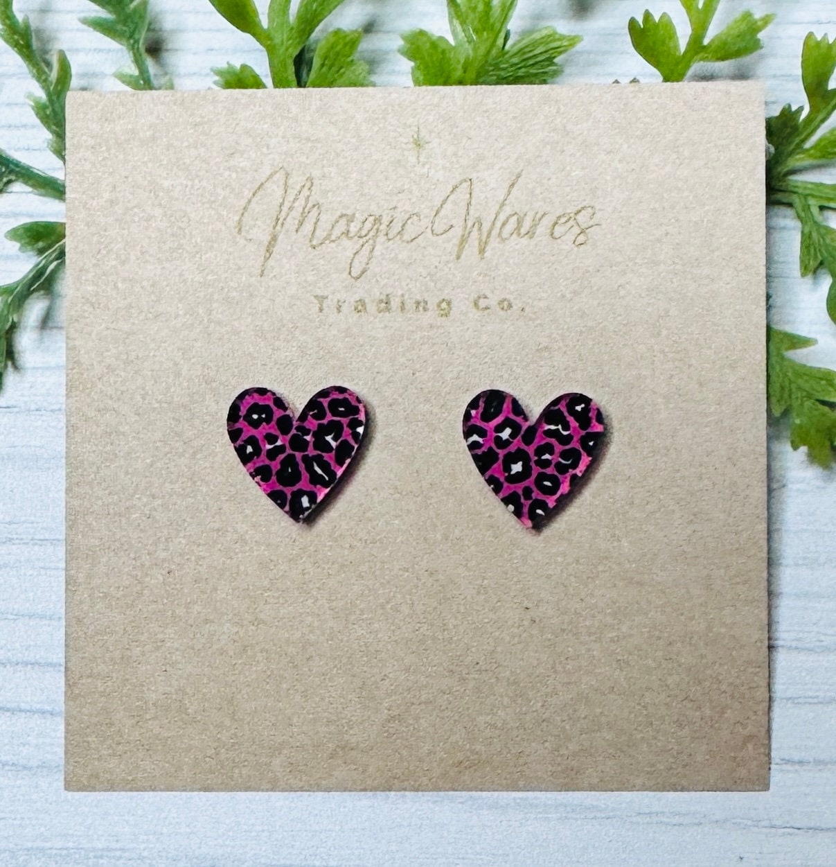 Heart Stud Earrings Pink Leopard Laser Cut Acrylic Post Earrings Pierced Earlobe Glitter Valentines Day earrings hypoallergenic