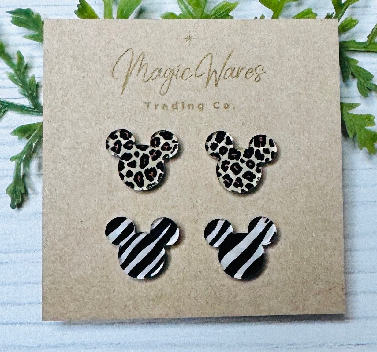 Animal Kingdom Combo , Laser Cut Zebra and Leopard Pattern, Black Acrylic, Stainless Steel posts, Pierced Earlobe earrings