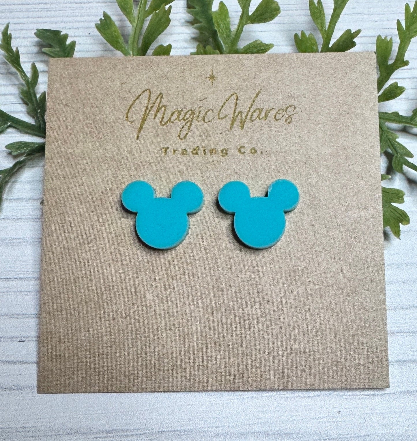 Breakfast Blue Stud Laser cut Acrylic Earrings, Pierced earlobe mouse head shaped post earrings hypoallergenic post silicone back