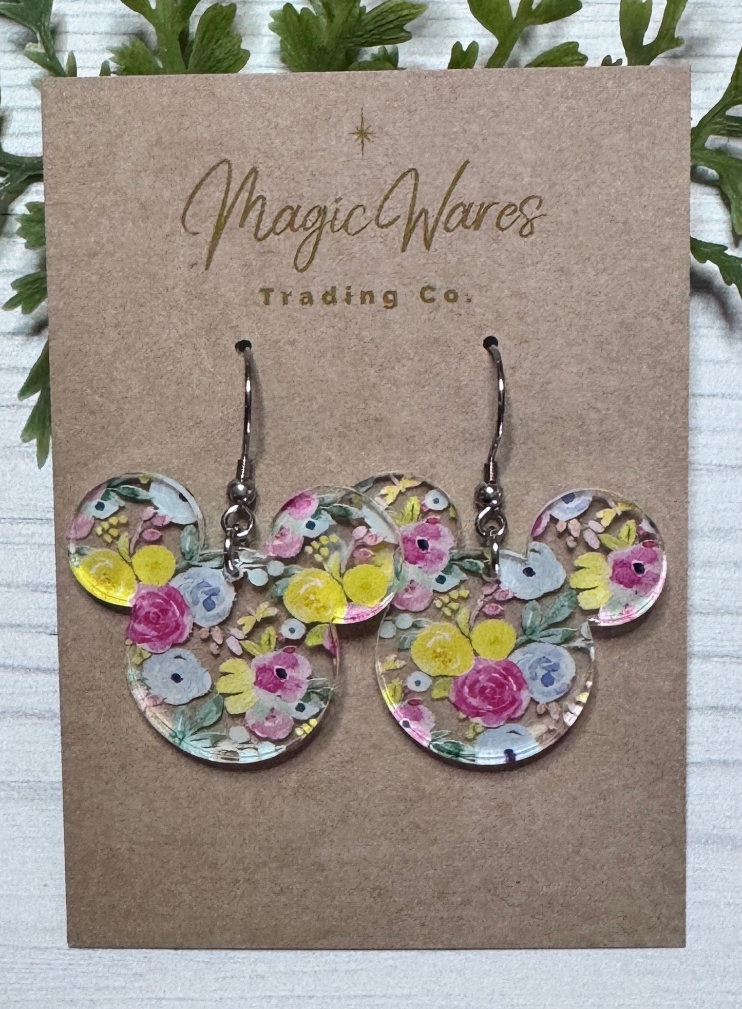 Bright Floral Mouse Head Laser Cut Earrings Spring Floral Patterned Acrylic Dangle Earrings Hypoallergenic
