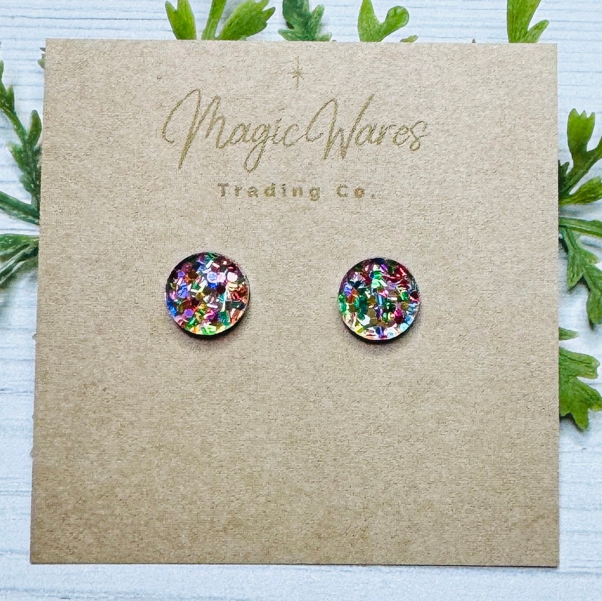 Round Confetti Glitter Stud Earrings Multi Color Glitter, Laser Cut Post Earrings Pierced Earlobe Glitter Post earrings Birthday earrings