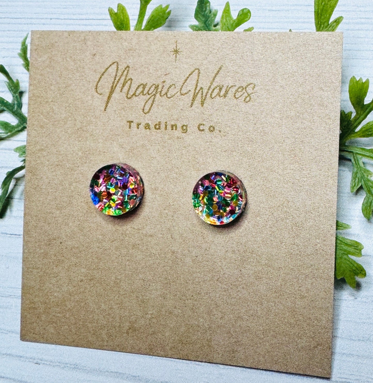 Round Confetti Glitter Stud Earrings Multi Color Glitter, Laser Cut Post Earrings Pierced Earlobe Glitter Post earrings Birthday earrings