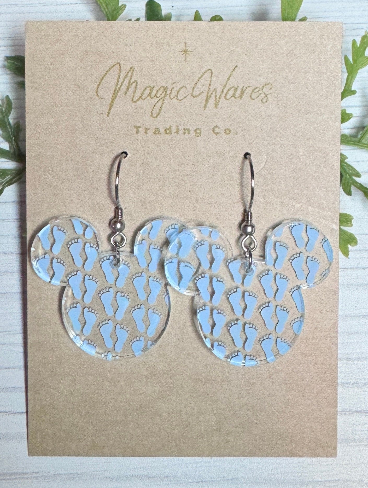 Blue Baby Feet Laser Cut Crystal Acrylic Dangle Earrings , Blue Baby Feet patterned Crystal Acrylic Earrings, Baby Shower Earrings Baby Boy