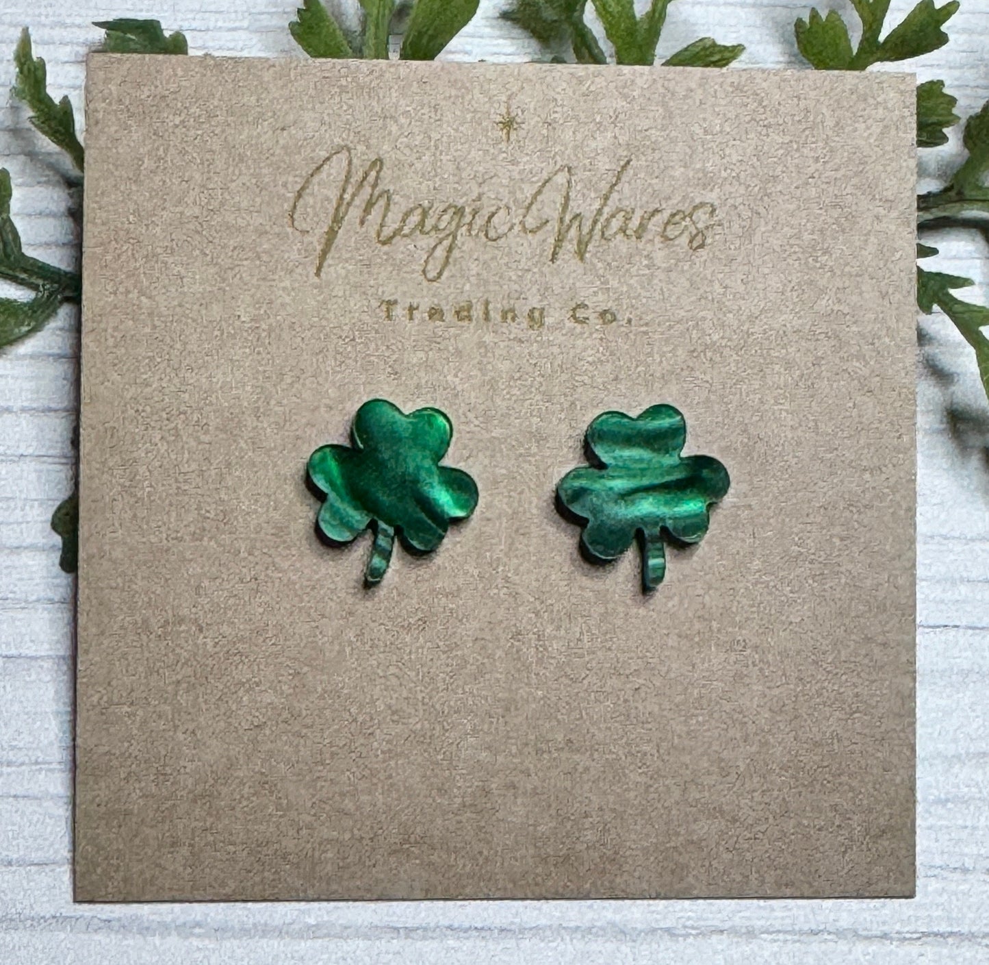 Green Marble Swirl Shamrock Stud Earrings, Green Marble Swirled Laser Cut Acrylic Post Earrings Pierced Earlobe St Patricks Day earrings