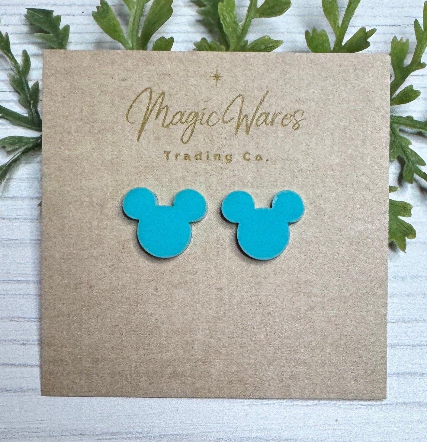Breakfast Blue Stud Laser cut Acrylic Earrings, Pierced earlobe mouse head shaped post earrings hypoallergenic post silicone back