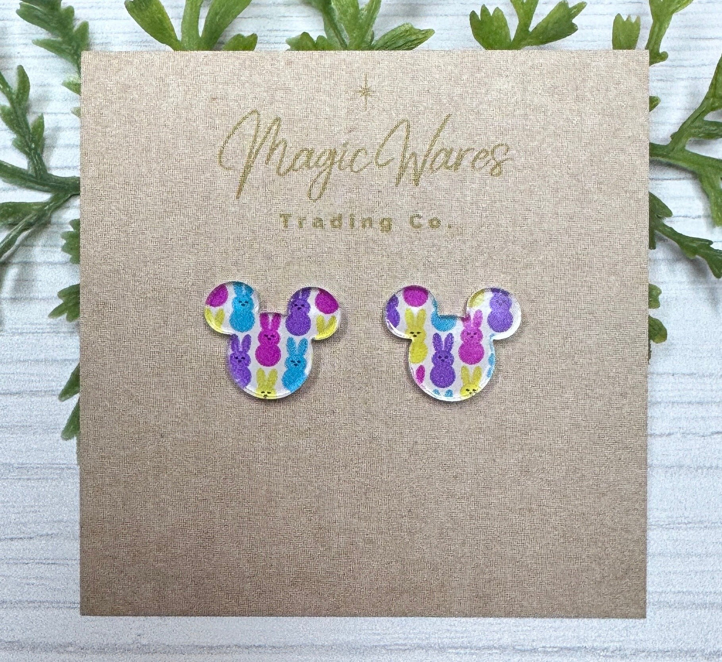 Marshmallow Bunnies Laser cut pattern crystal acrylic, Laser cut Post Earrings, Pierced earlobe stud earrings Easter earrings