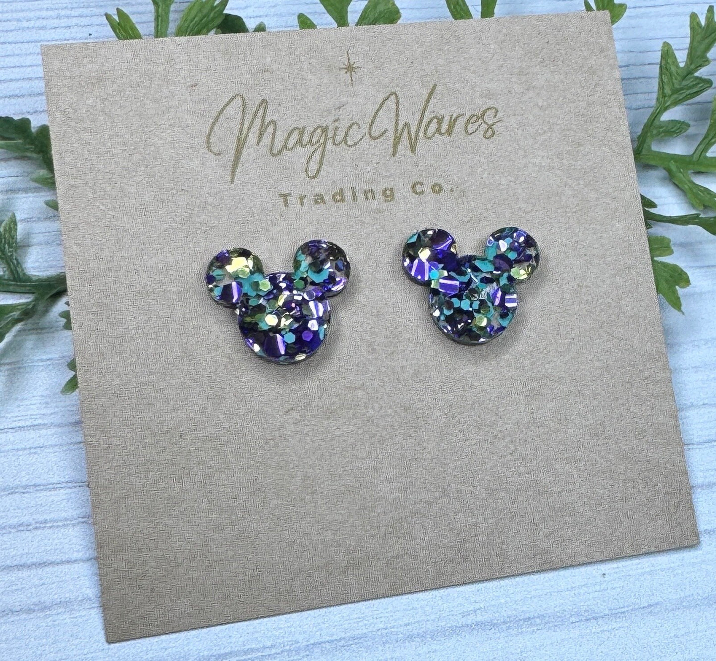 Spellbound Chunky Glitter Stud, Purple Mint and Gold Glitter Laser cut Earrings, Pierced Earlobe Post earrings