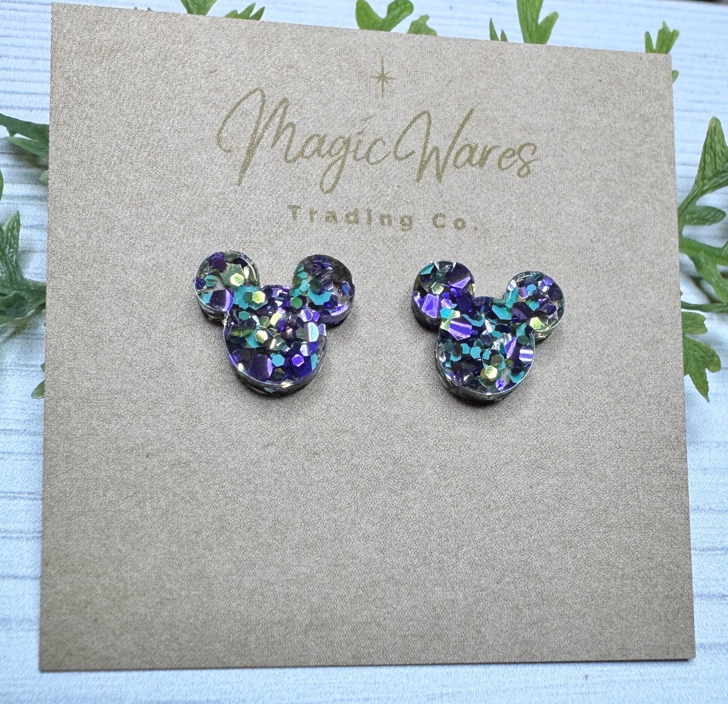 Spellbound Chunky Glitter Stud, Purple Mint and Gold Glitter Laser cut Earrings, Pierced Earlobe Post earrings
