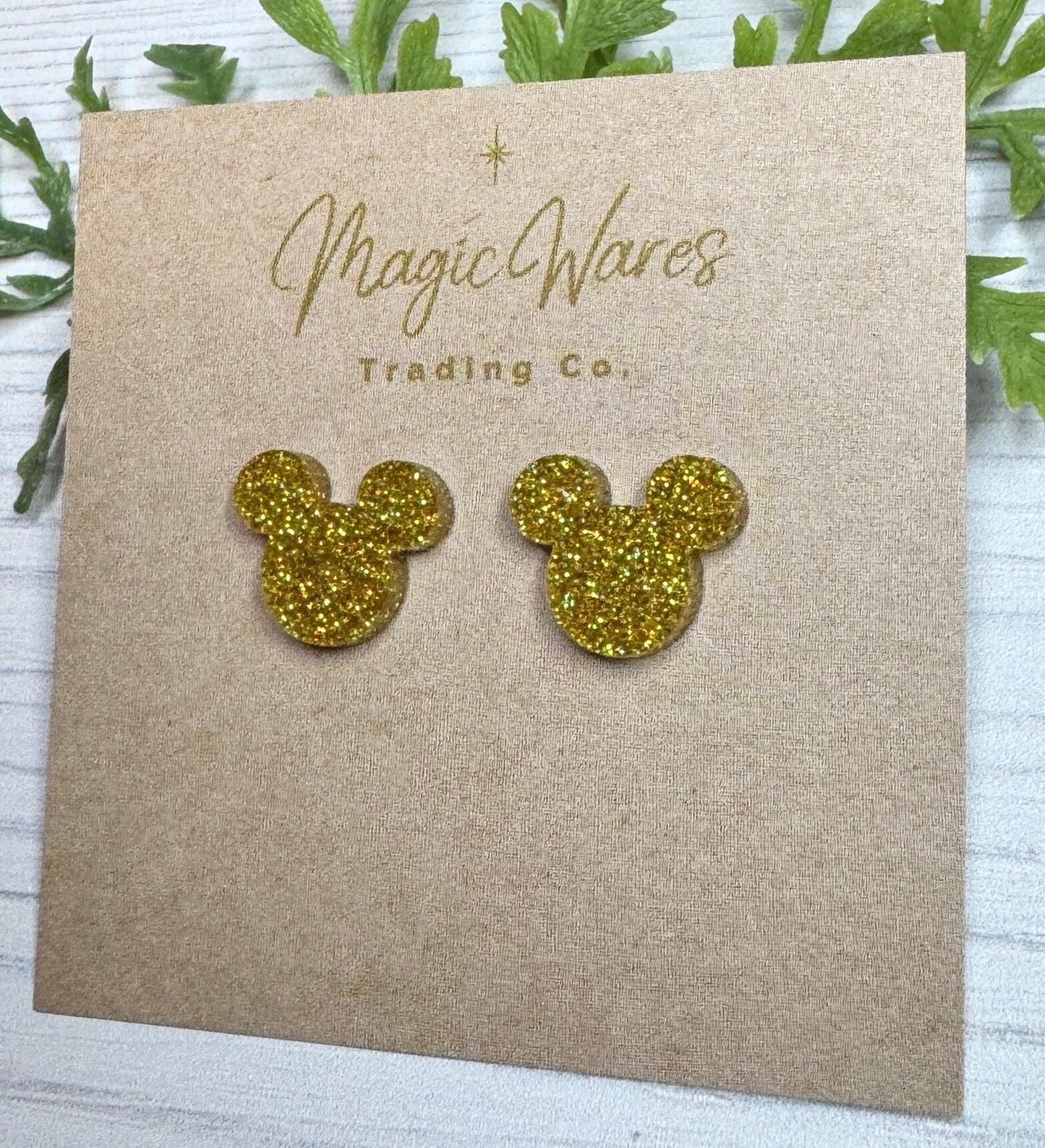 Holographic Gold Glitter Stud, Laser cut fine gold glitter acrylic stud earrings, Pierced earlobe post earrings