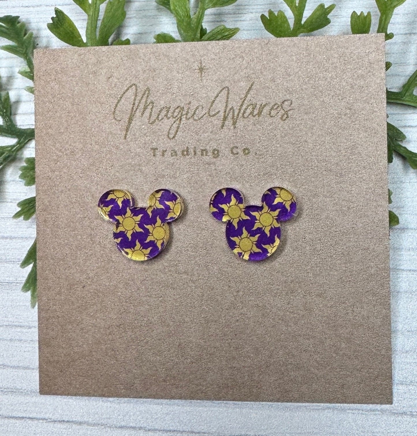 Lost Princess Stud, Purple and Yellow Sun pattern acrylic, Laser cut Earrings, Made to order, Laser Engraved, Glowforge Earrings