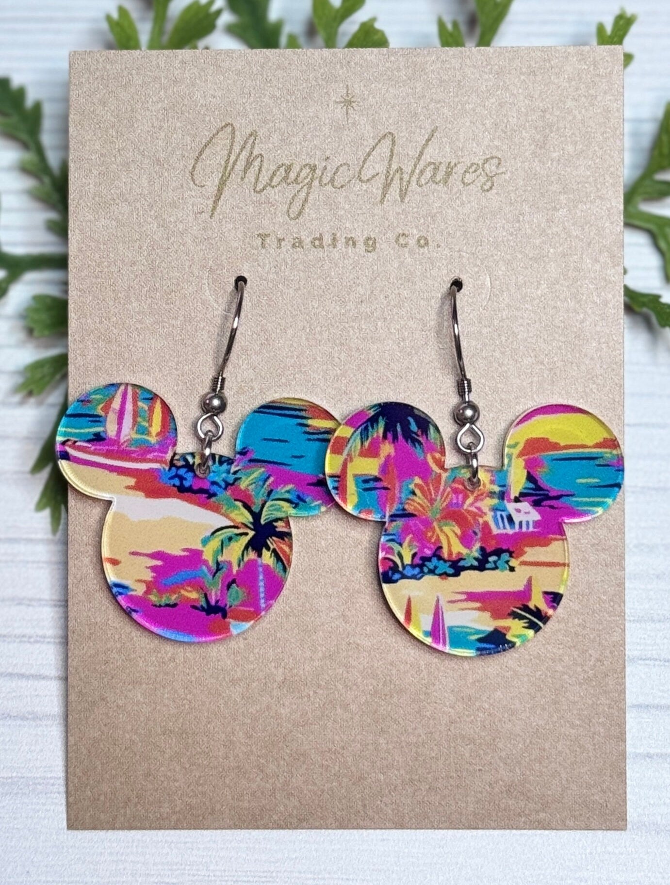 Castaway Island Mouse Laser Cut Earrings, Preppy Island Patterned Acrylic Dangle Earrings Castaway Cay inspired, Lilly inspired gift for Mom