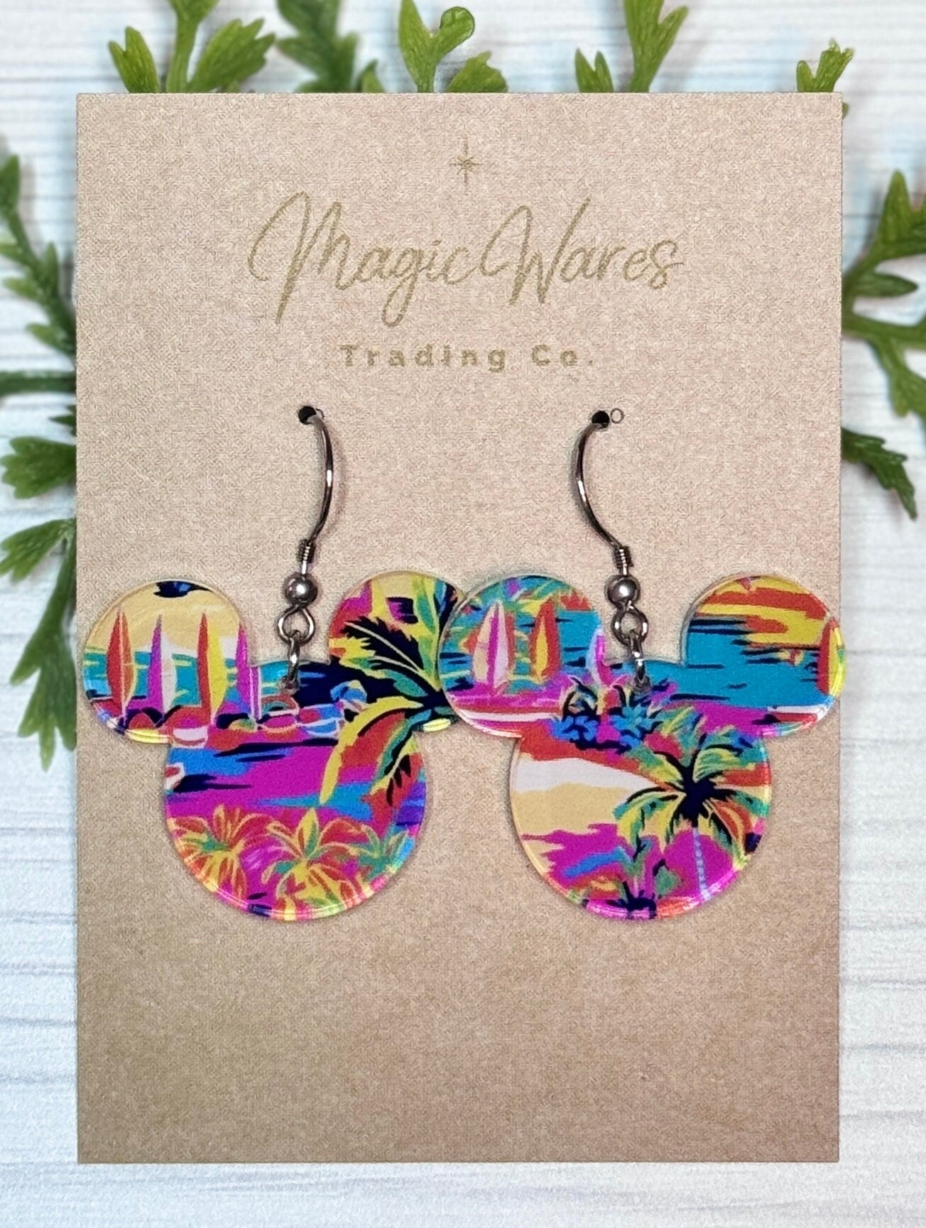 Castaway Island Mouse Laser Cut Earrings, Preppy Island Patterned Acrylic Dangle Earrings Castaway Cay inspired, Lilly inspired gift for Mom