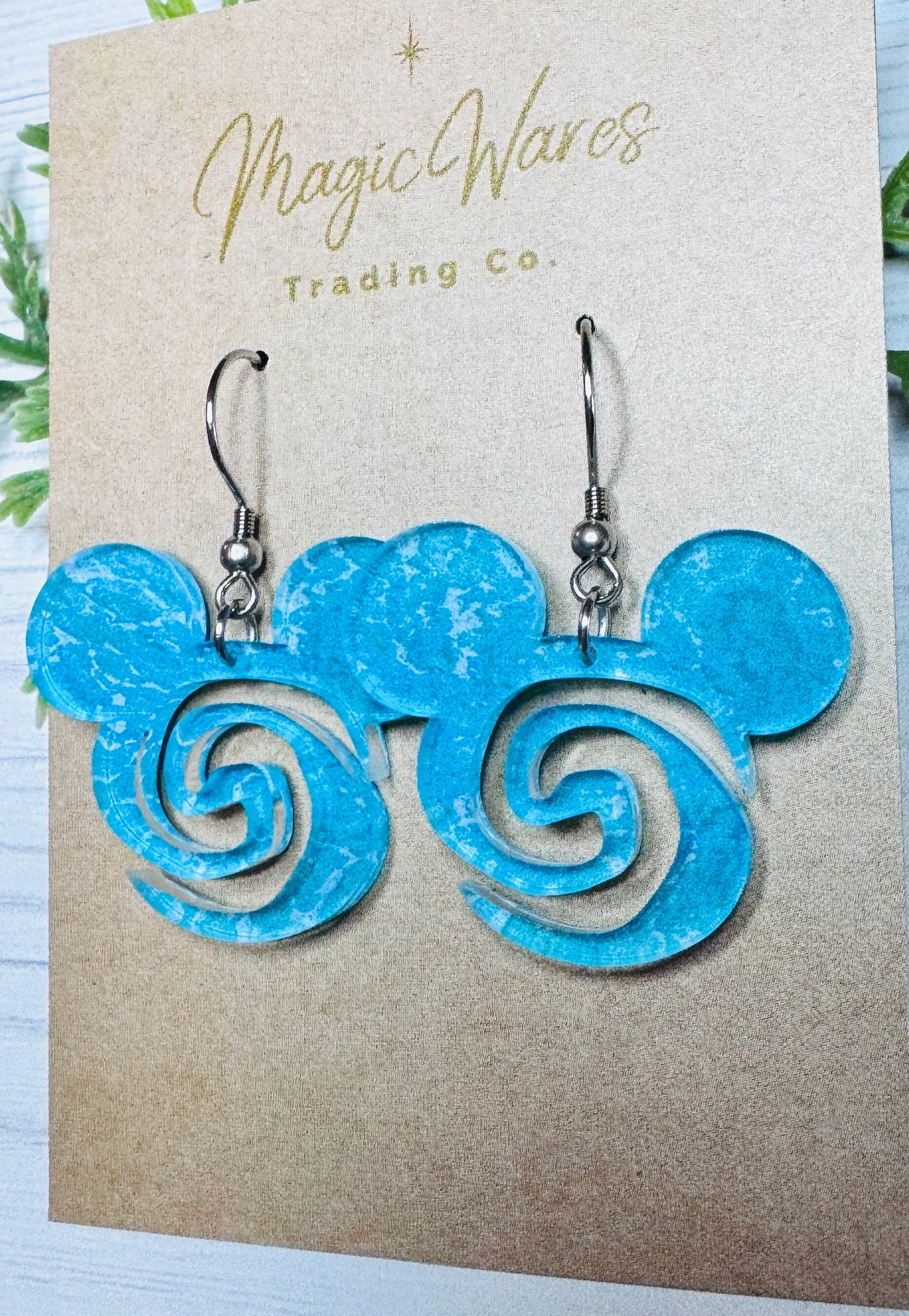 Ocean Wave Moana Inspired Laser Cut Earrings Ocean Water Patterned Crystal Acrylic Dangle Earrings Aulani inspired beach earrings