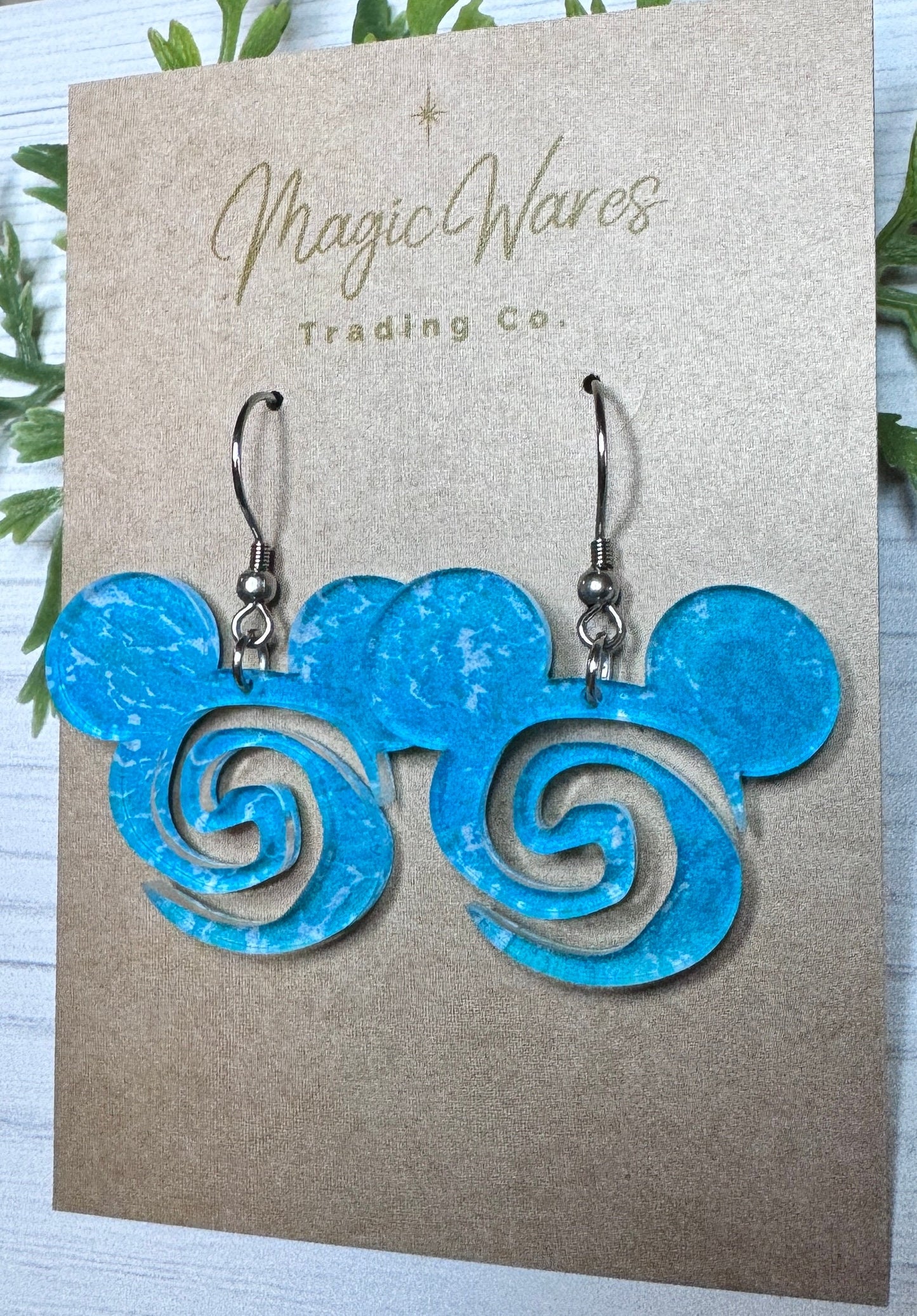 Ocean Wave Moana Inspired Laser Cut Earrings Ocean Water Patterned Crystal Acrylic Dangle Earrings Aulani inspired beach earrings