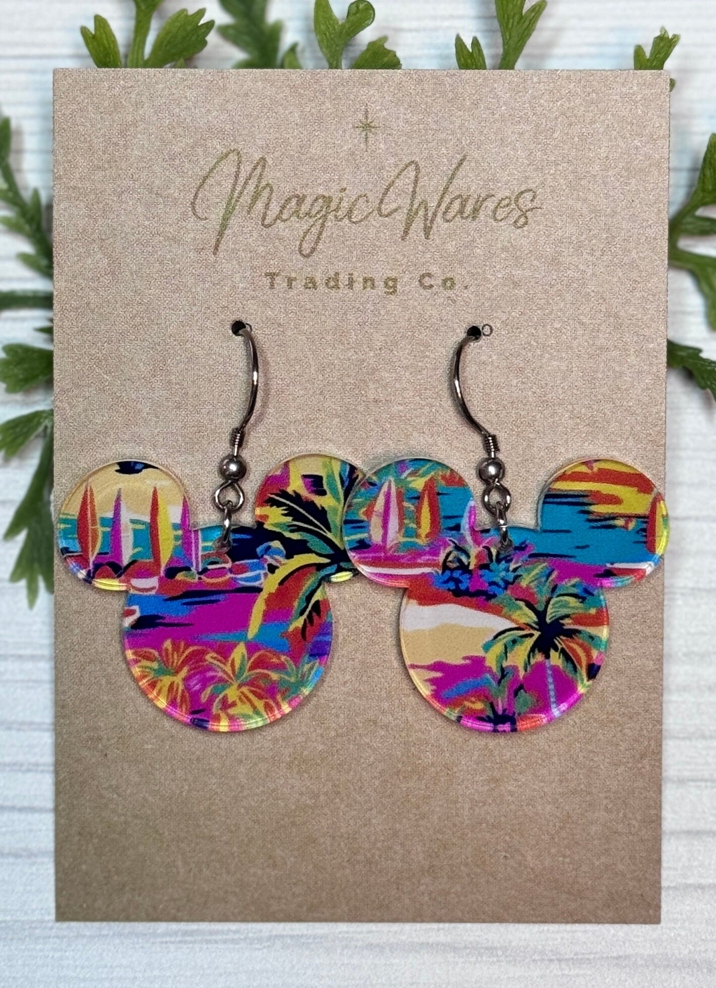 Castaway Island Mouse Laser Cut Earrings, Preppy Island Patterned Acrylic Dangle Earrings Castaway Cay inspired, Lilly inspired gift for Mom