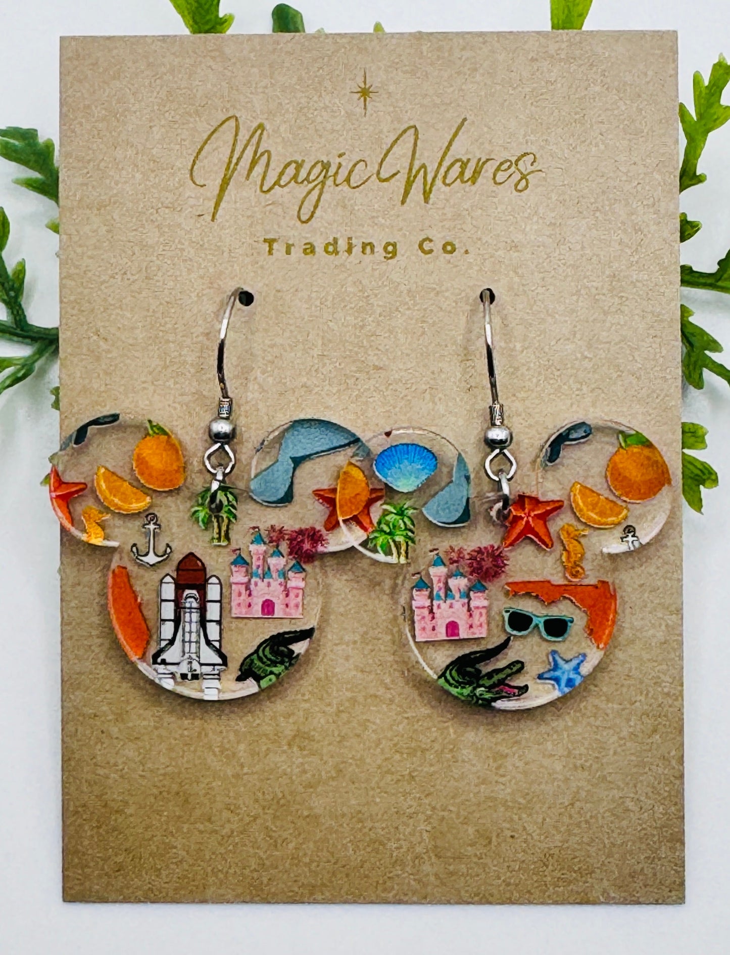 Sunshine State Mouse head Laser Cut Patterned Crystal Acrylic Earrings, Dangle Earrings, Florida Earrings Vacation earrings