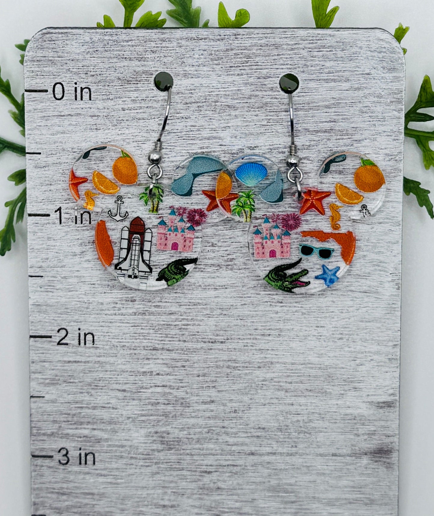 Sunshine State Mouse head Laser Cut Patterned Crystal Acrylic Earrings, Dangle Earrings, Florida Earrings Vacation earrings