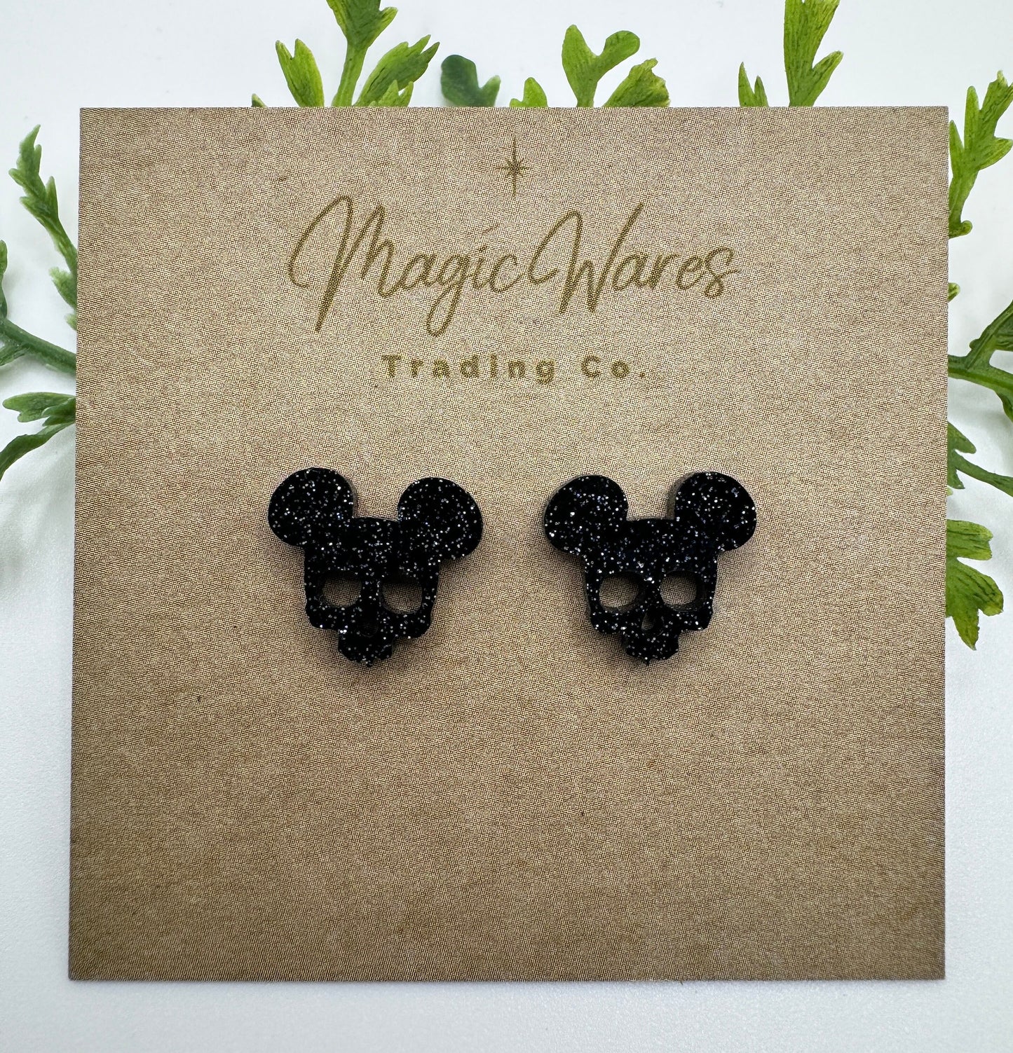 Black Glitter Skull Stud, Laser cut Post Earrings, Pierced Earlobe, Stainless Steel Post earrings, Villains earrings, Halloween stud earring
