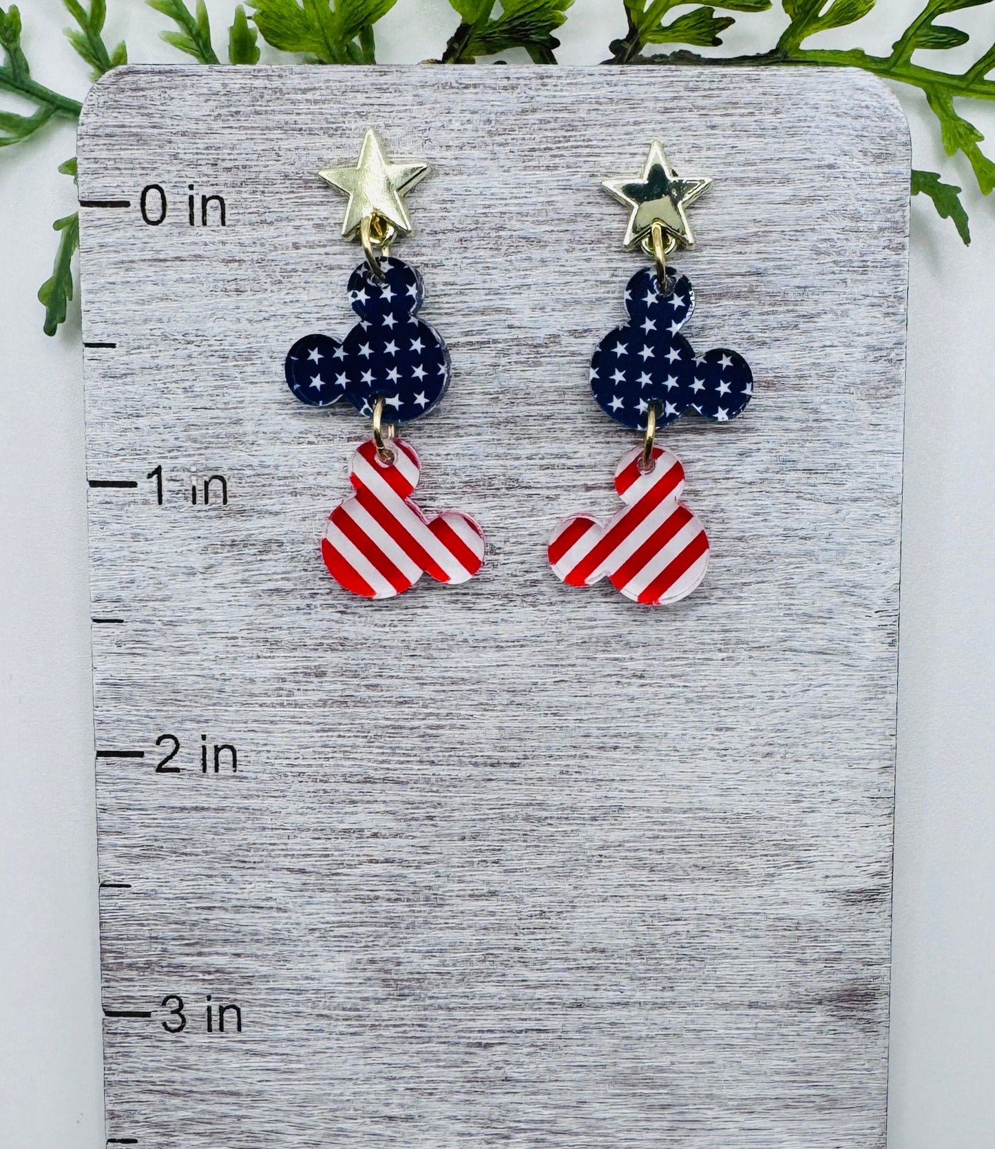 Stars and Stripes Post Earrings, Laser Cut Post Earrings Stars and Stripes Acrylic with Silver or Gold Plated Star Post Earrings