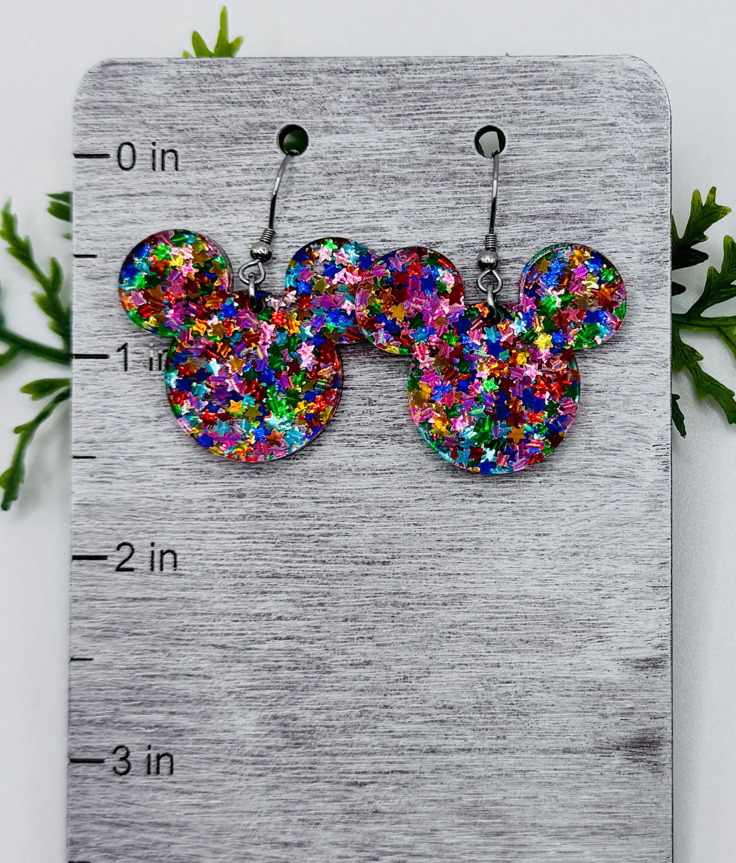 Glitter Stars Confetti Mouse head shaped Dangle Earrings, Laser cut Glitter Acrylic Earrings, Glitter earrings Gift for Mom