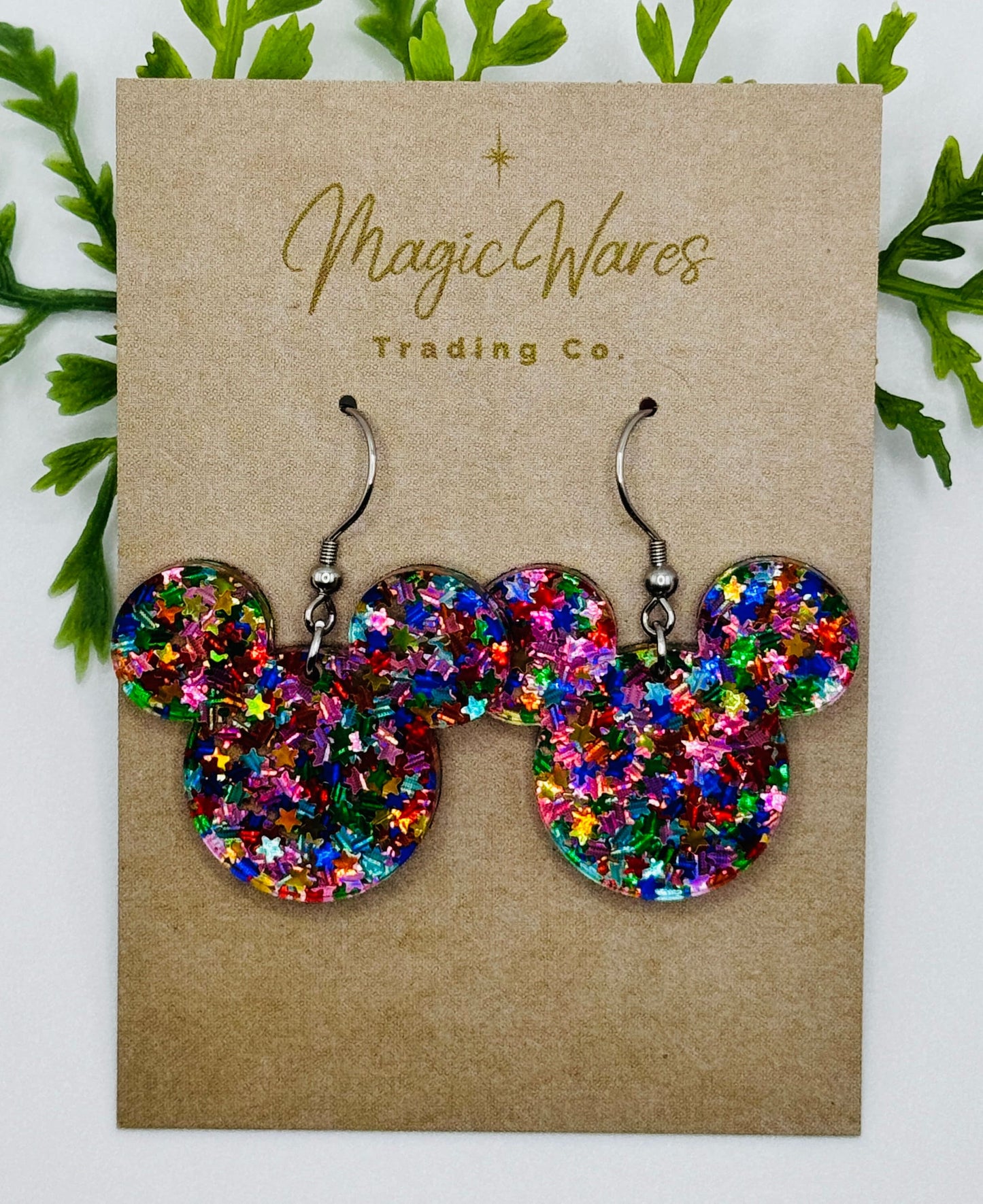 Glitter Stars Confetti Mouse head shaped Dangle Earrings, Laser cut Glitter Acrylic Earrings, Glitter earrings Gift for Mom