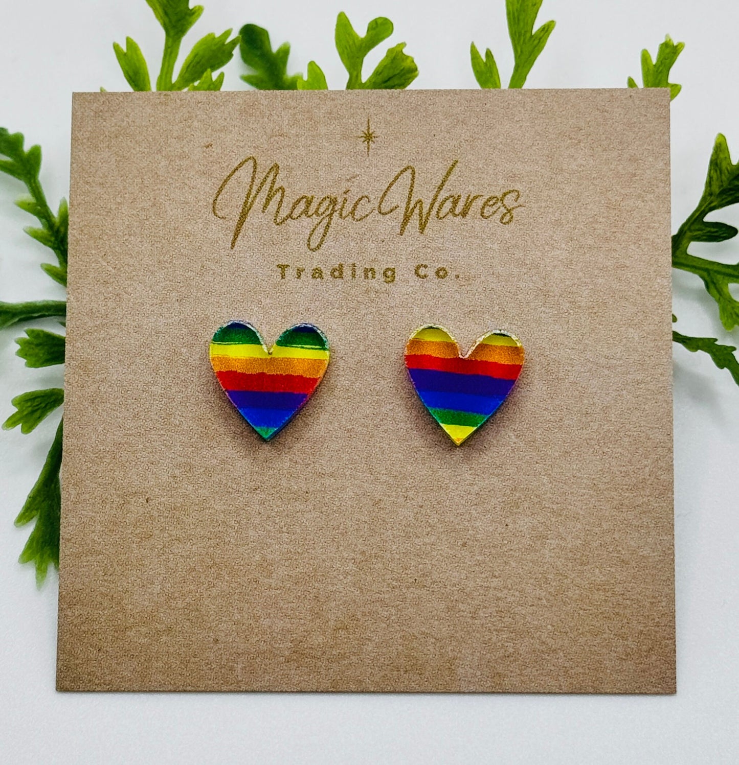Rainbow Heart Stud Earrings, Laser Cut Rainbow Stripe Acrylic Post Earrings, Pierced Earlobe Post earrings, Pride earrings, Pride Month