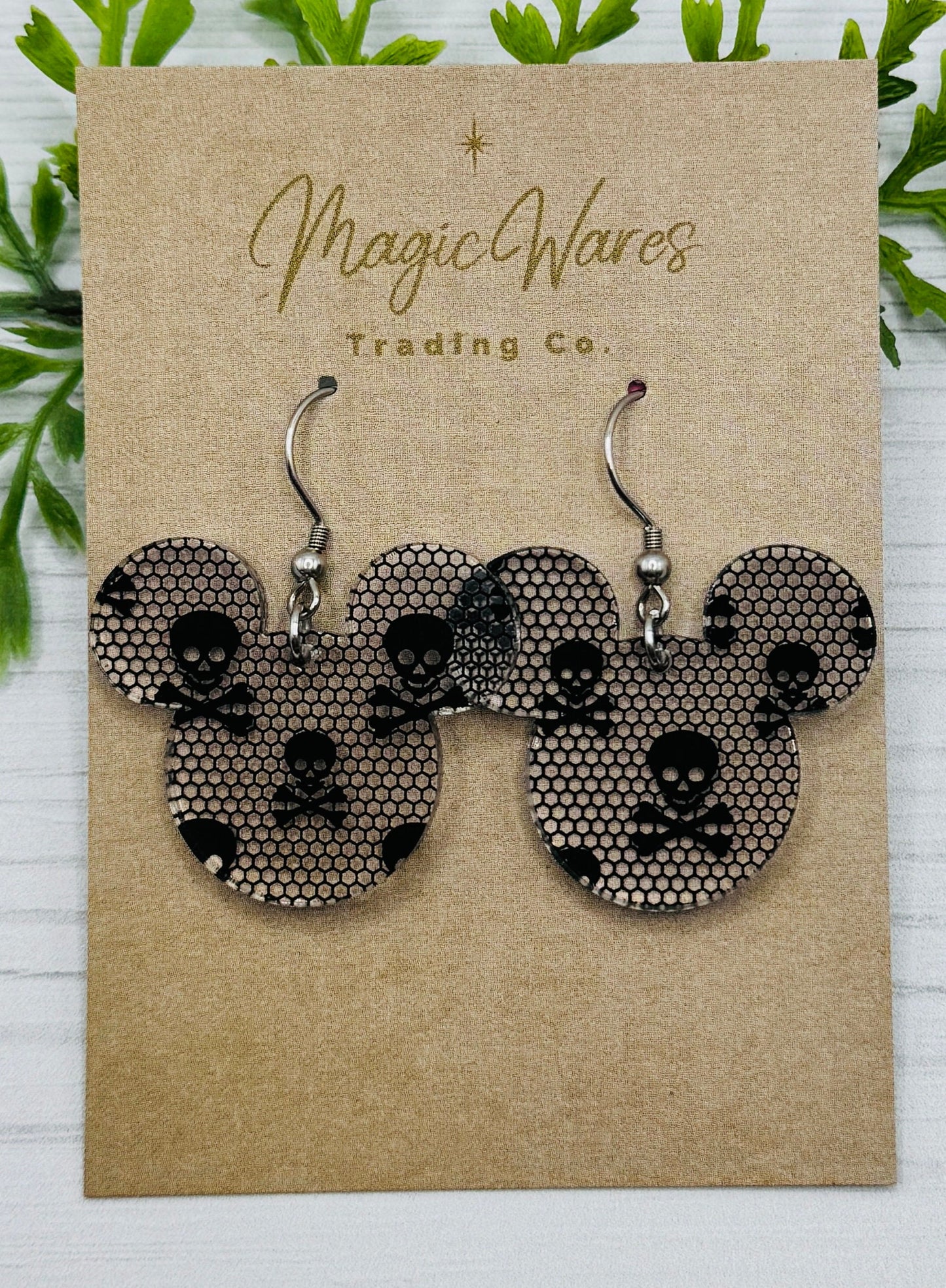 Skulls and Lace Mouse Laser cut Dangle Earrings, Crystal Acrylic Earrings Halloween earrings, Not so scary Halloween Party earrings
