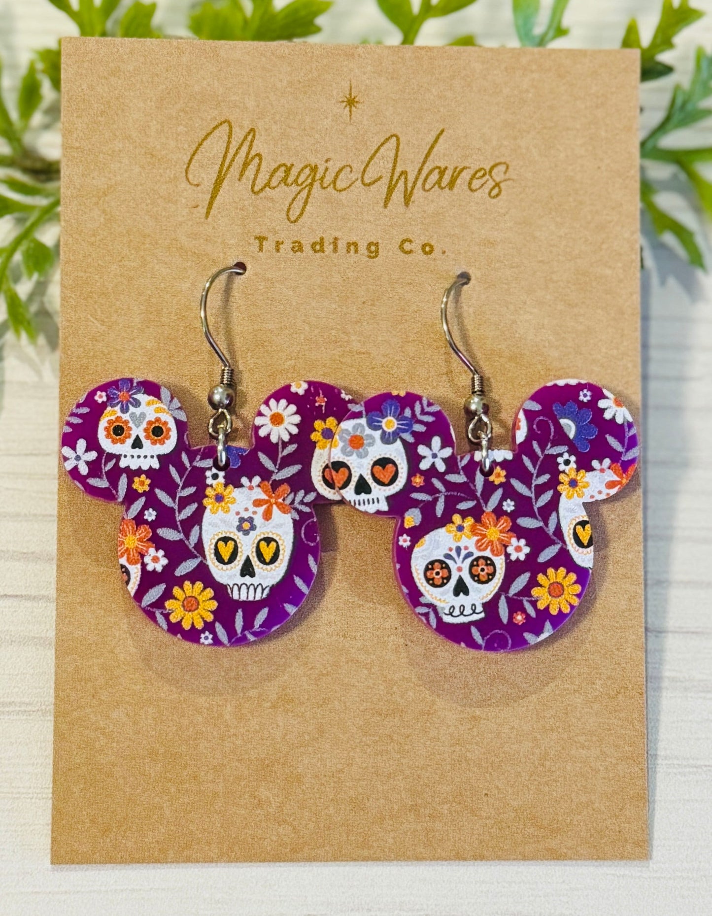 Coco inspired Sugar Skull Laser cut Dangle Earrings, Neon Purple Acrylic Earrings, Halloween earrings, Not so scary Halloween Party earrings