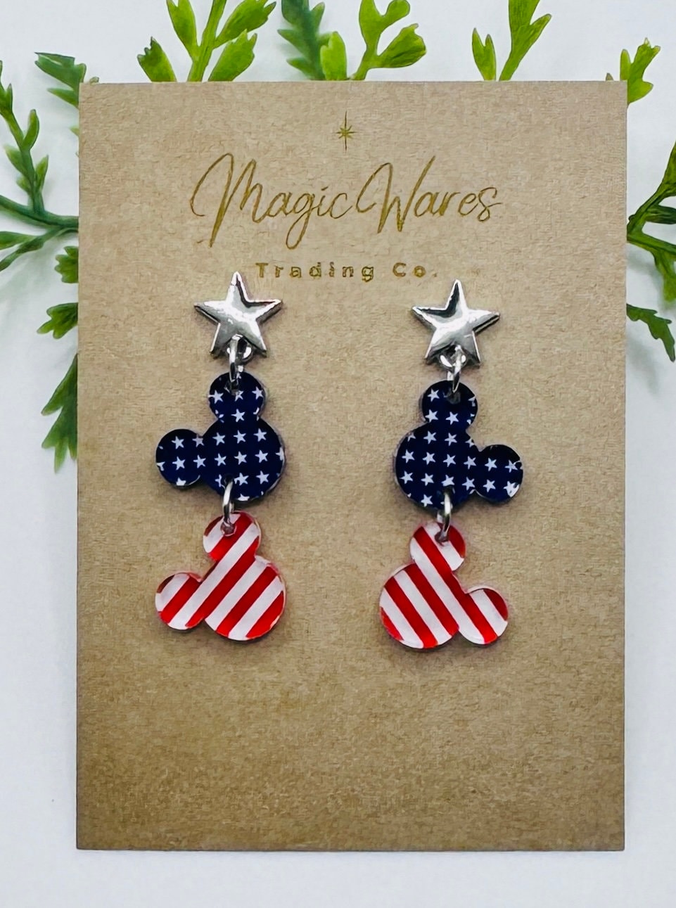 Stars and Stripes Post Earrings, Laser Cut Post Earrings Stars and Stripes Acrylic with Silver or Gold Plated Star Post Earrings