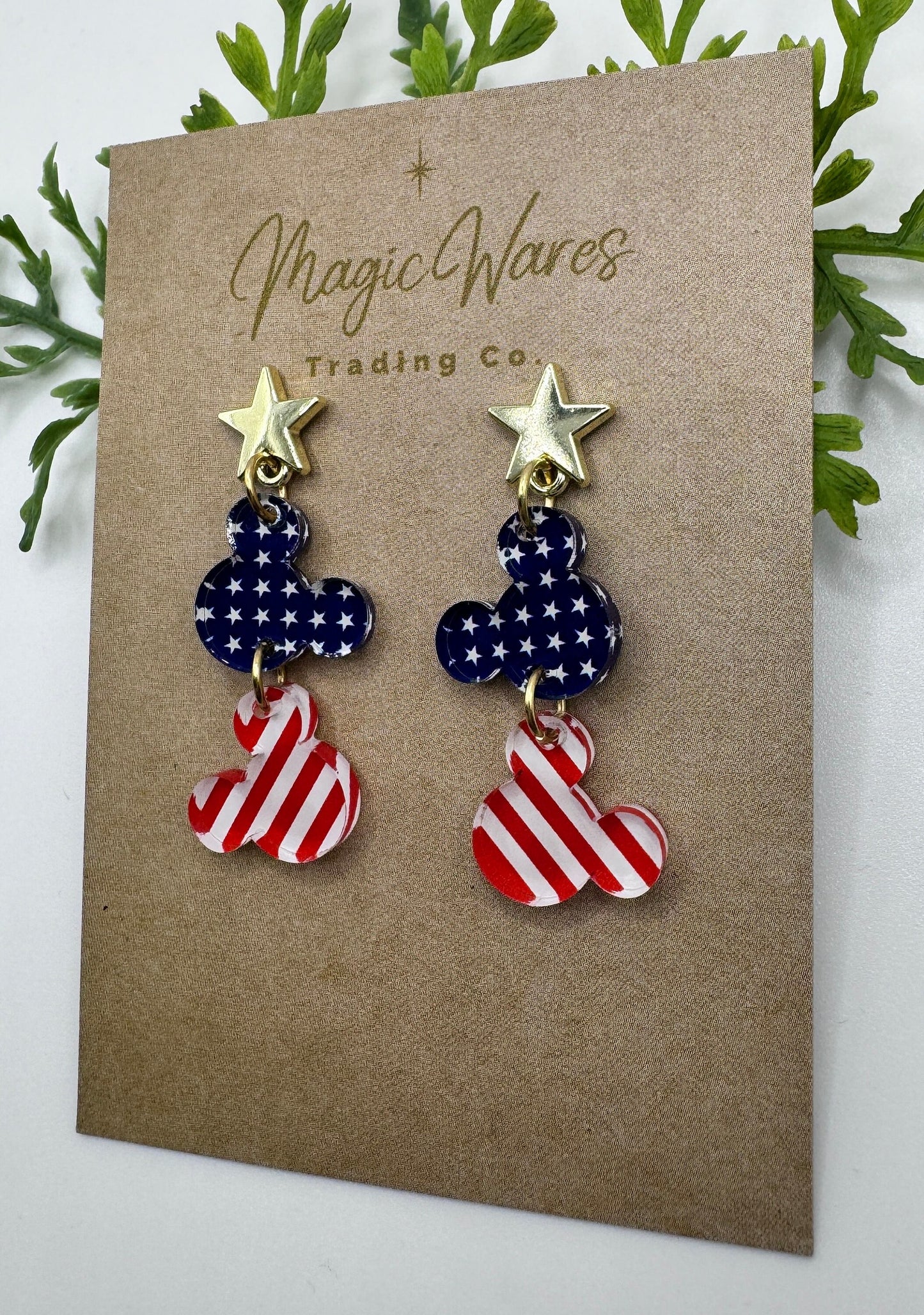 Stars and Stripes Post Earrings, Laser Cut Post Earrings Stars and Stripes Acrylic with Silver or Gold Plated Star Post Earrings