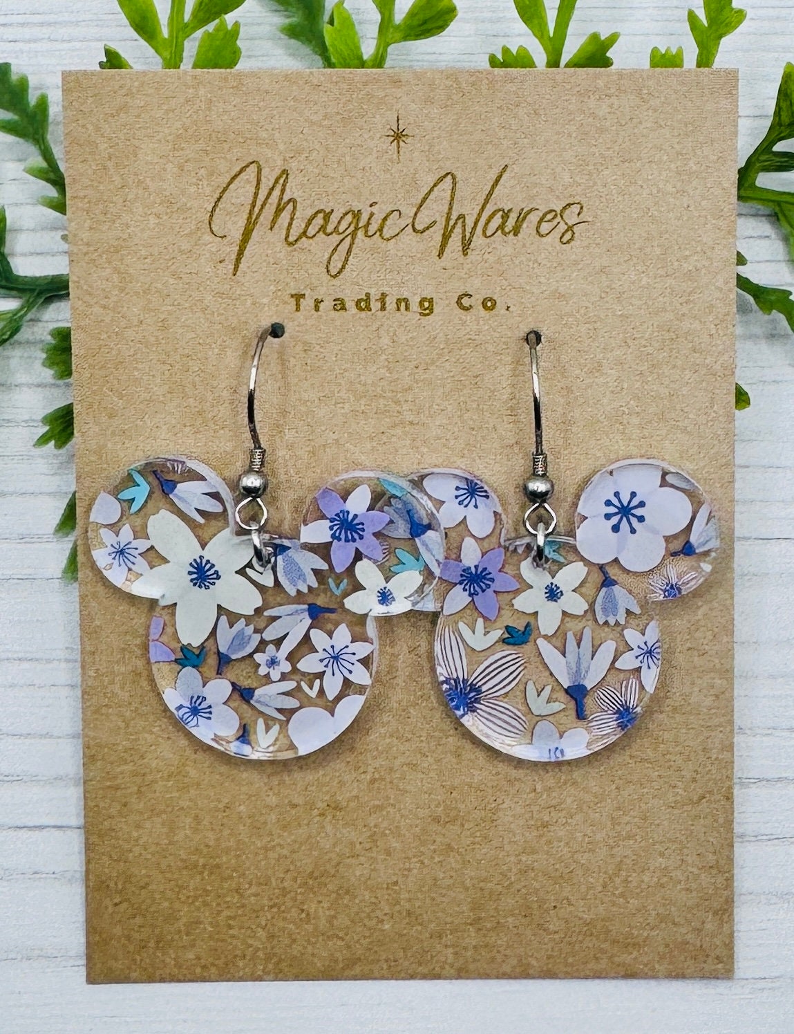 Lavender Floral Mouse Earrings, Laser Cut Purple Floral patterned Crystal Acrylic Earrings Spring Floral Dangle Earrings