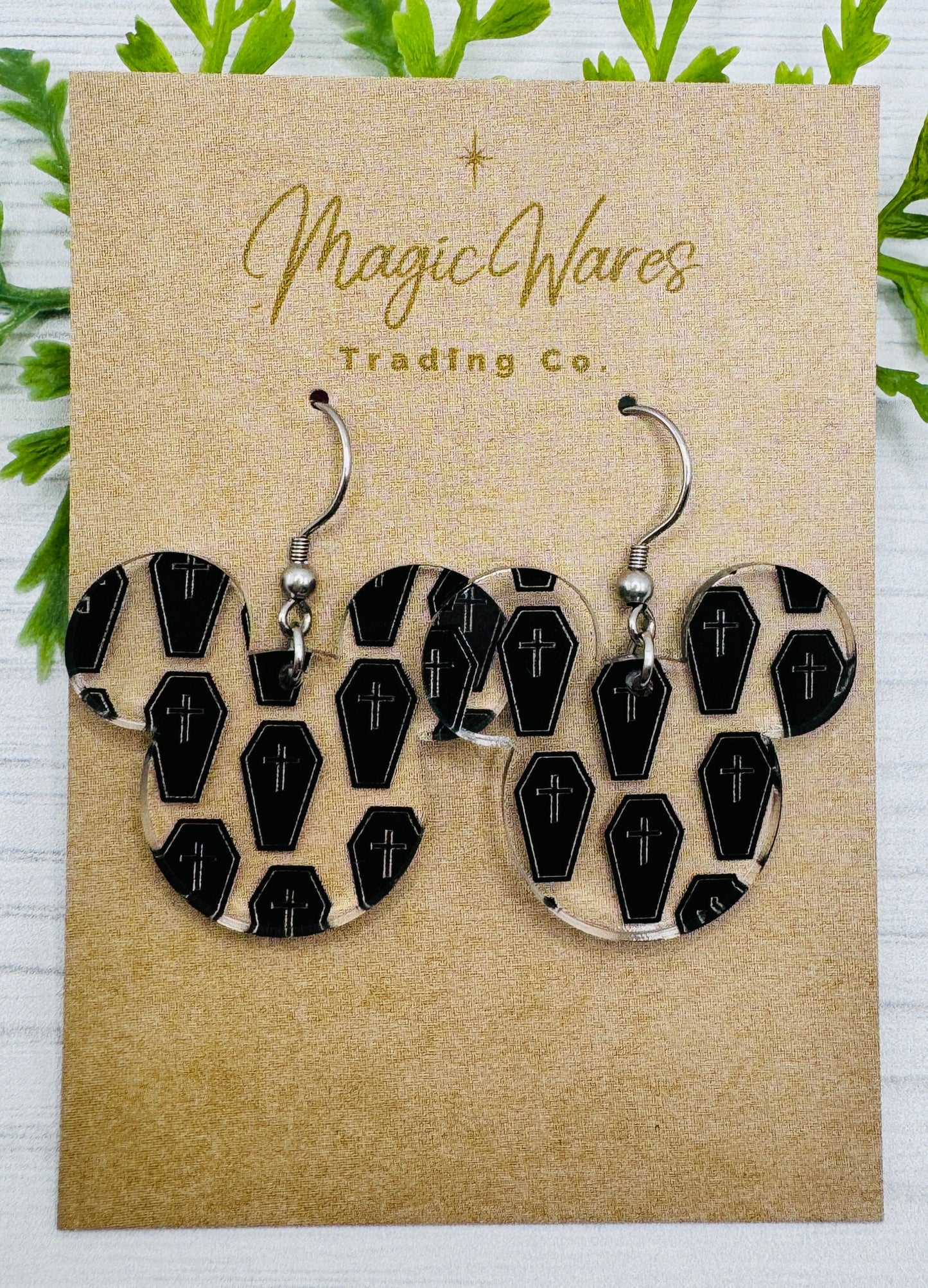 Vampire Coffin Laser Cut Acrylic Earrings Dangle Earrings Crystal acrylic with Halloween Vampire Pattern Halloween earrings