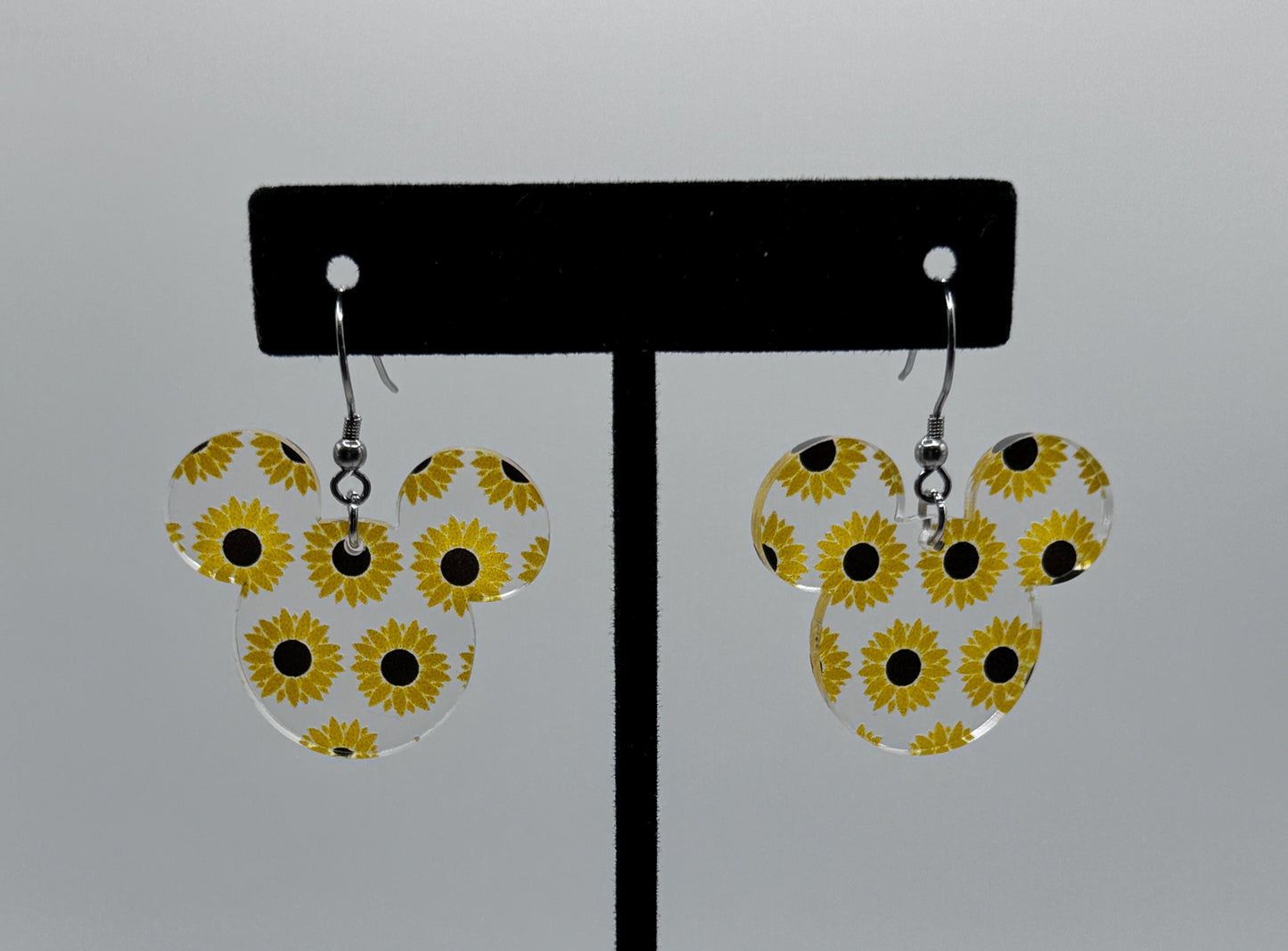 Sunflower Mouse Laser Cut, Sunflower patterned Crystal Acrylic Earrings, Floral Earrings For Fall