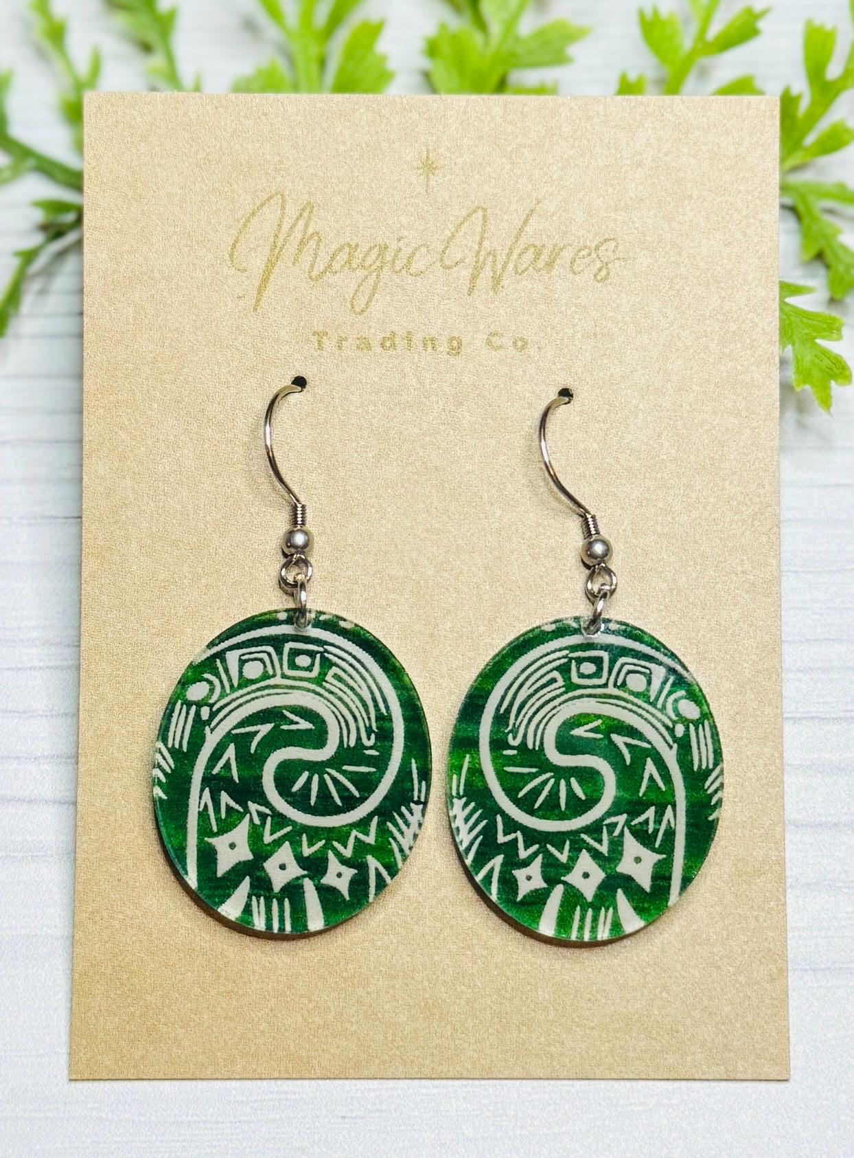 Heart of TeFiti Moana Inspired Laser Cut Earrings Engraved Green Translucent Crystal Acrylic Dangle Earrings beach earrings