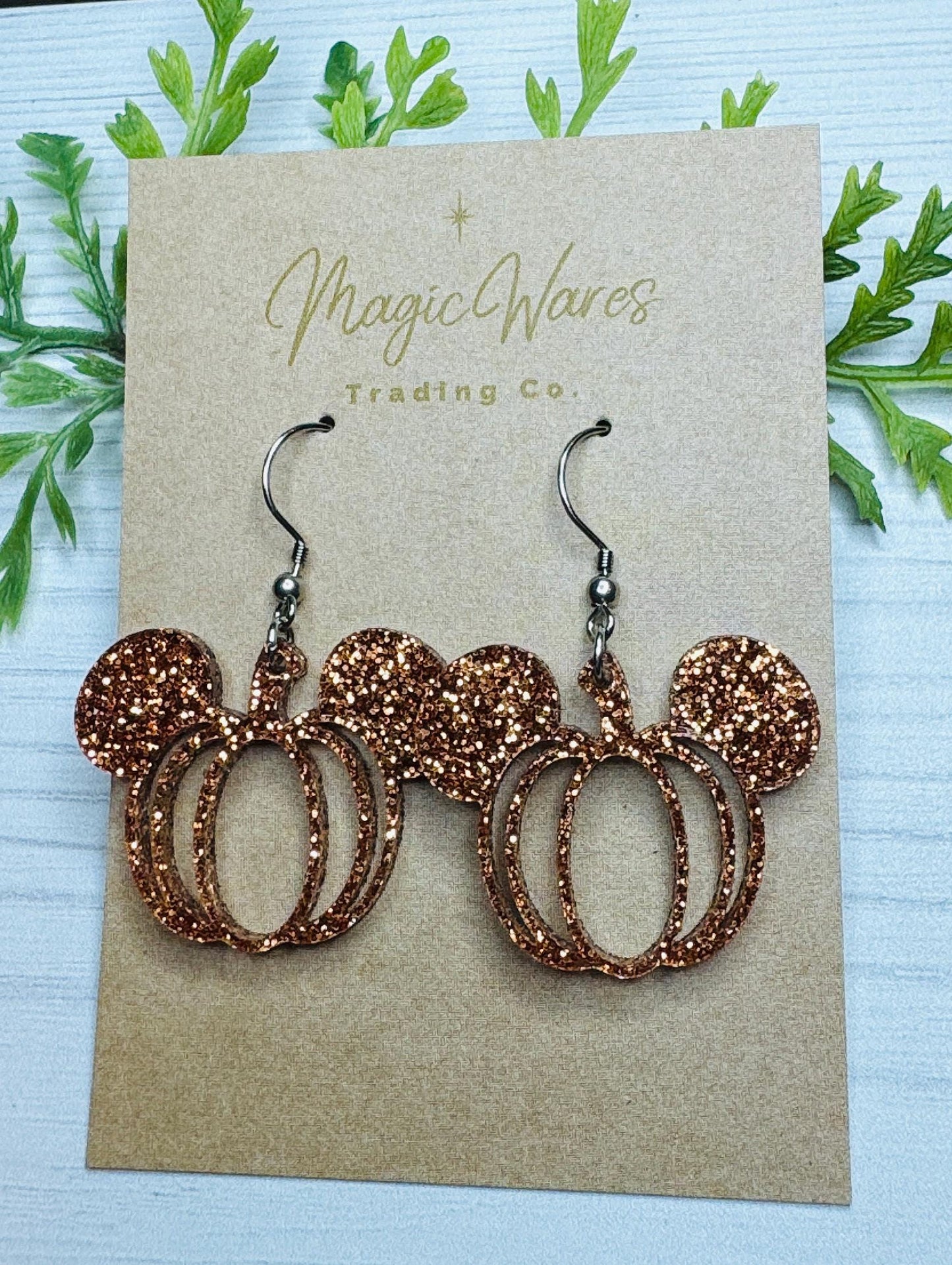 Pumpkin Glitter Mouse Dangle Earrings, Laser cut Pumpkin Spice glitter Acrylic Earrings, Lightweight Acrylic Halloween Pumpkin Earrings