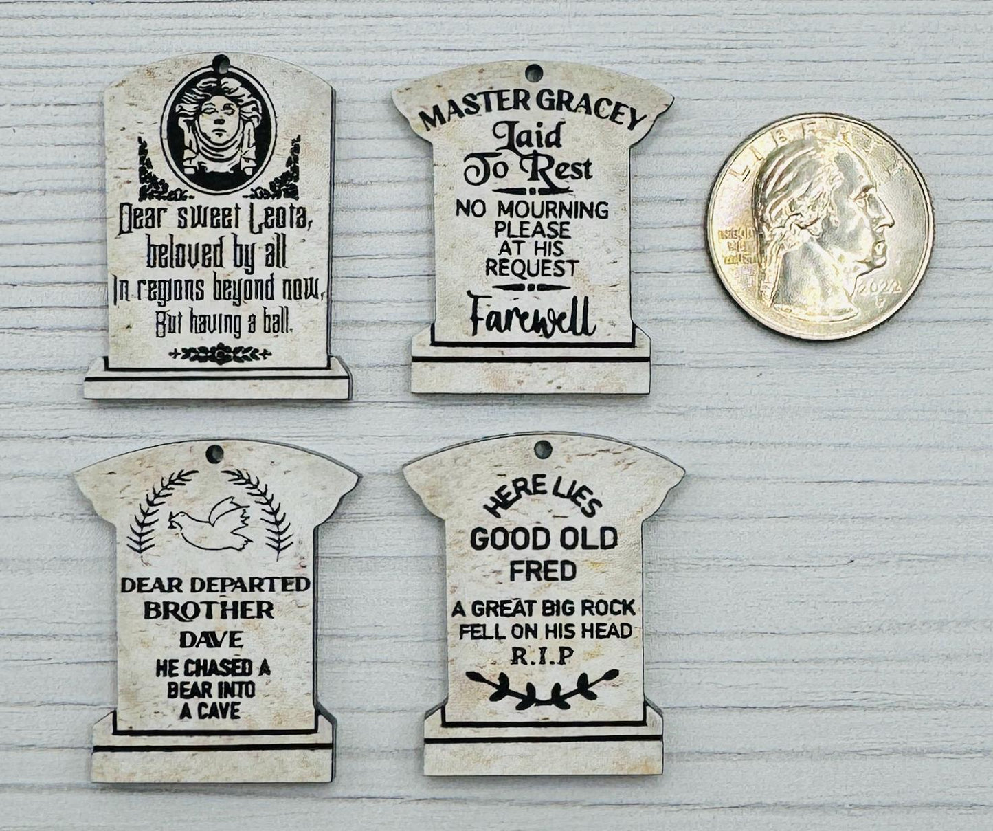 Good Old Fred Tombstone Laser cut Dangle Earrings, Engraved Faux Marble Stone Acrylic Earrings, Halloween earrings, Haunted Mansion earrings