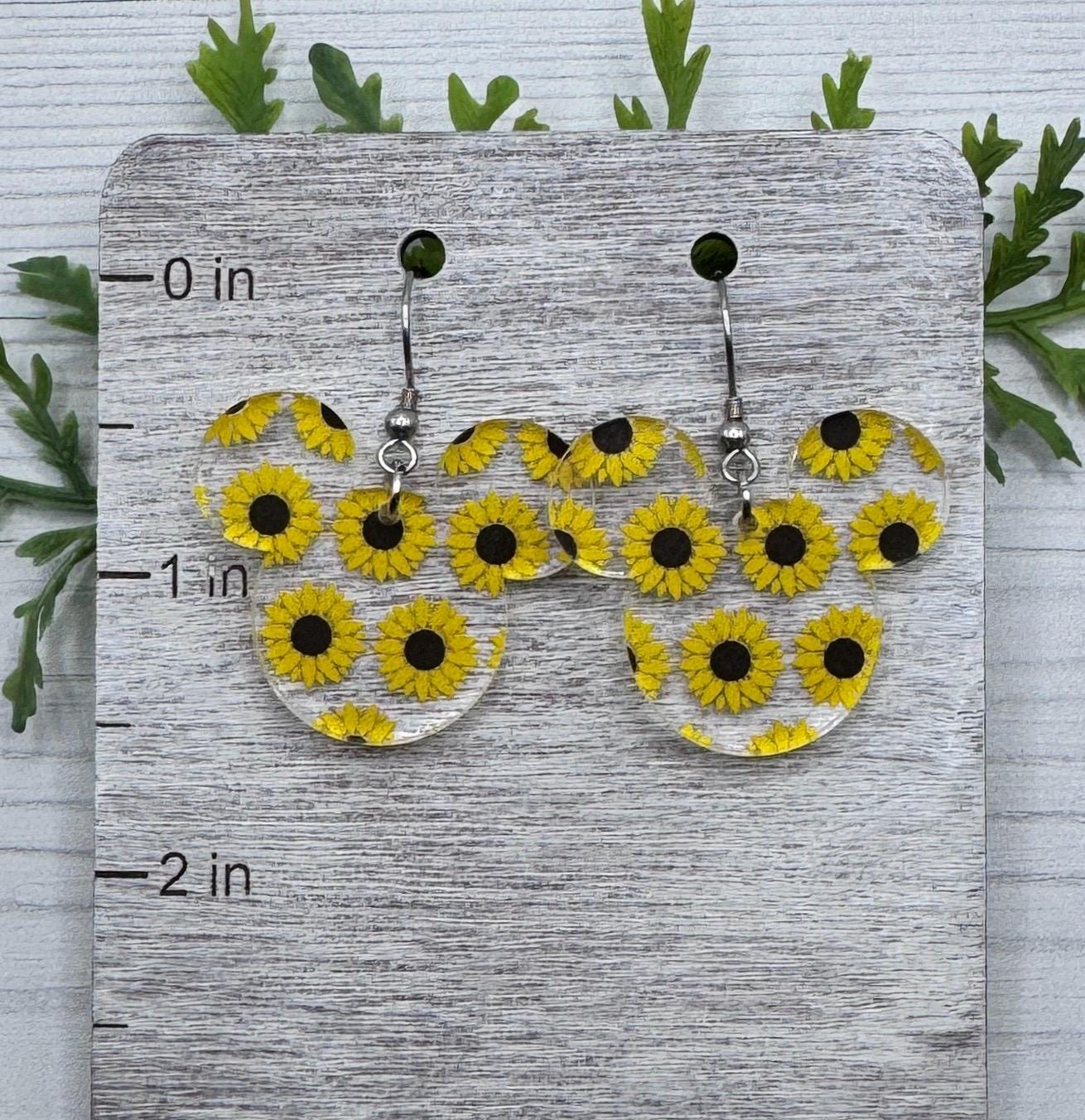 Sunflower Mouse Laser Cut, Sunflower patterned Crystal Acrylic Earrings, Floral Earrings For Fall