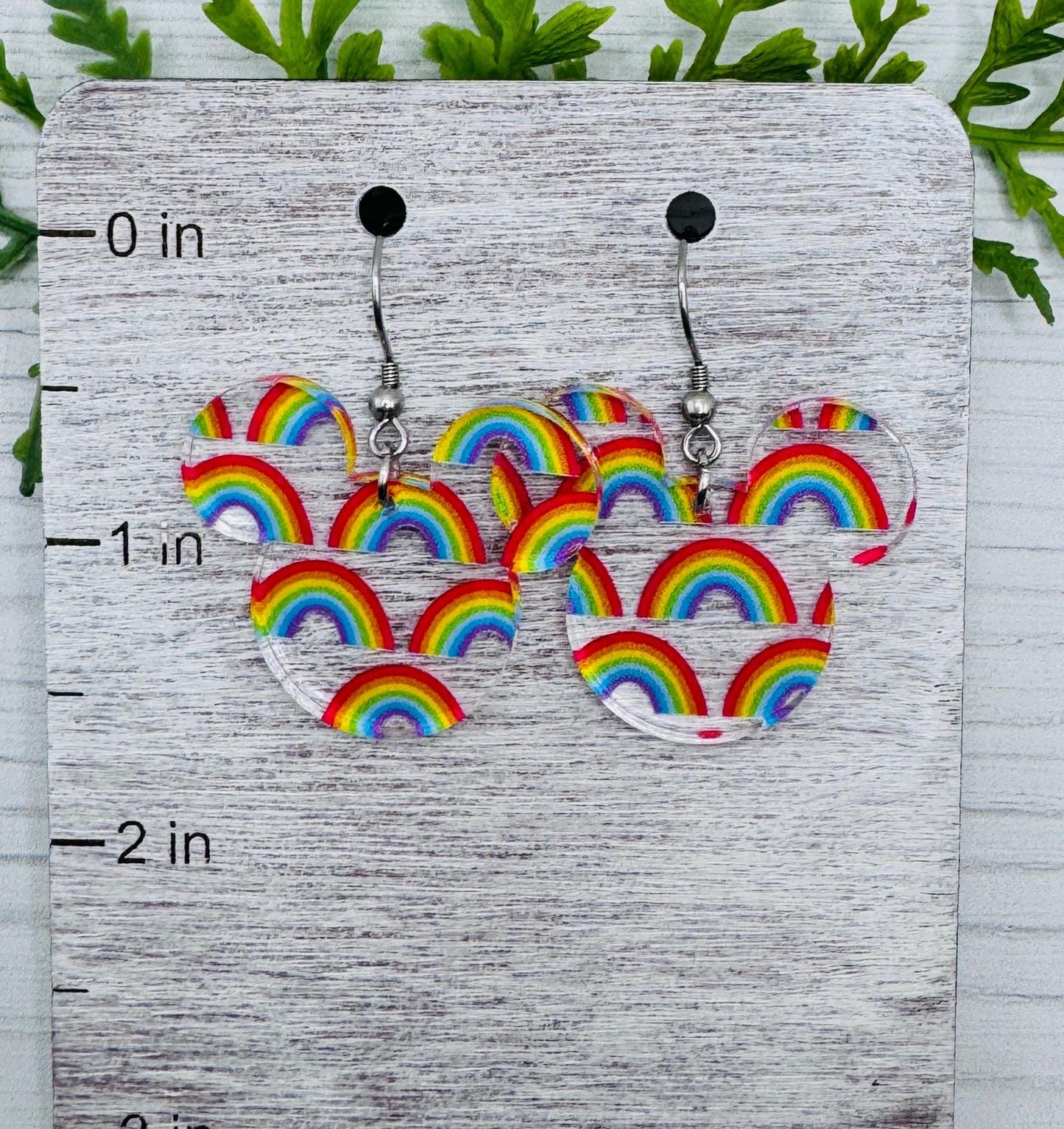 Rainbow Mouse head Laser Cut Dangle Earrings , Rainbow patterned Crystal Acrylic Earrings, Lightweight earrings