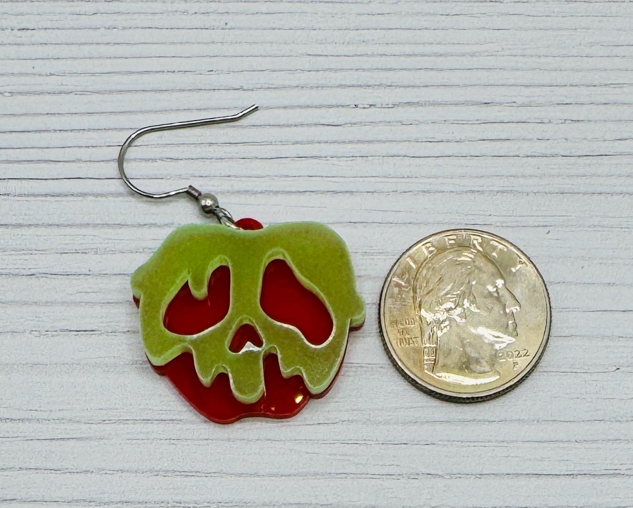 Poison Apple Glow in the Dark Dangle Earring, Snow White inspired Glow Acrylic Earrings, Halloween Earrings Evil Queen earrings