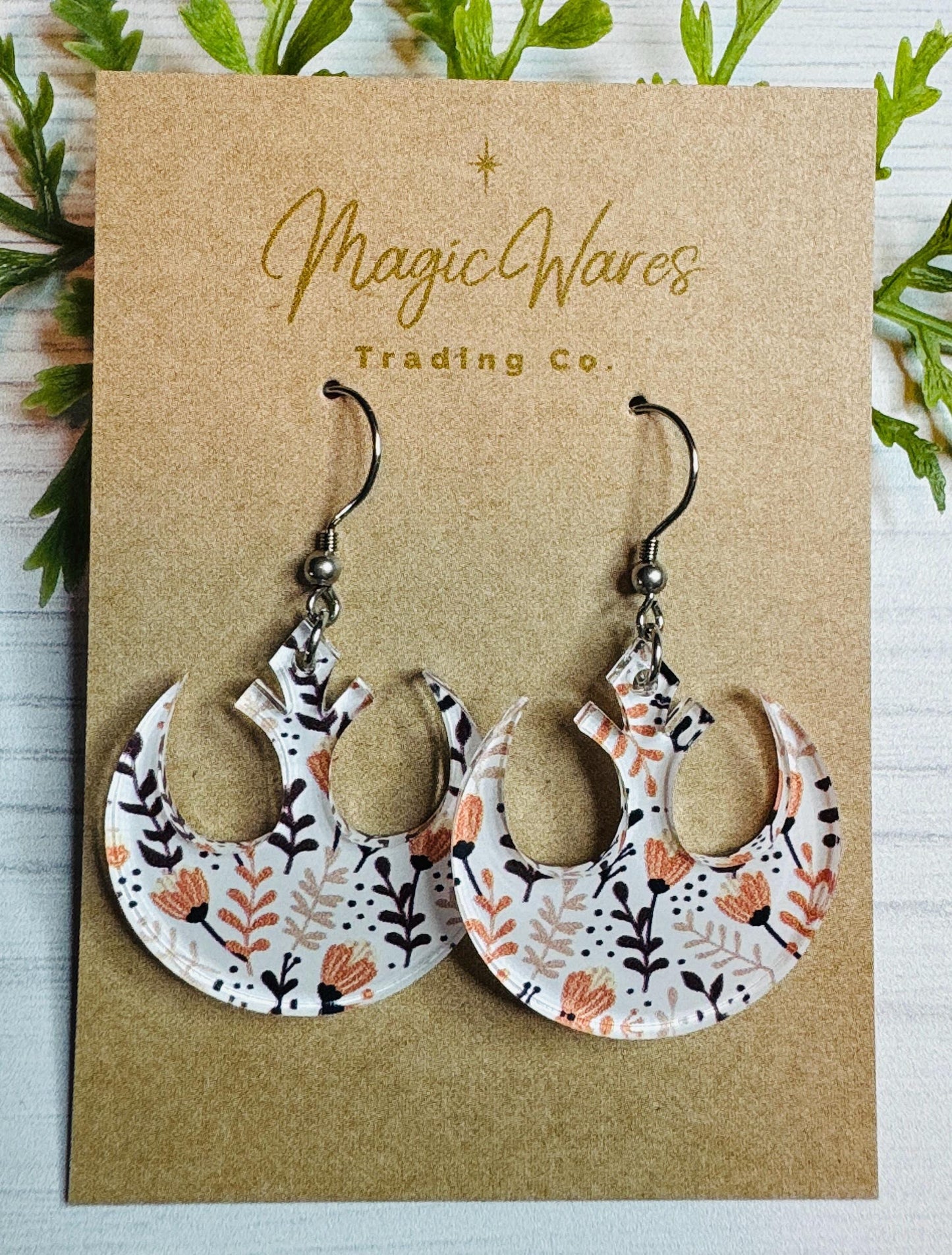 Floral Rebel Alliance Dangle Earring, Laser Cut Floral Acrylic Rebellion Earring, Rise of the Resistance Earrings