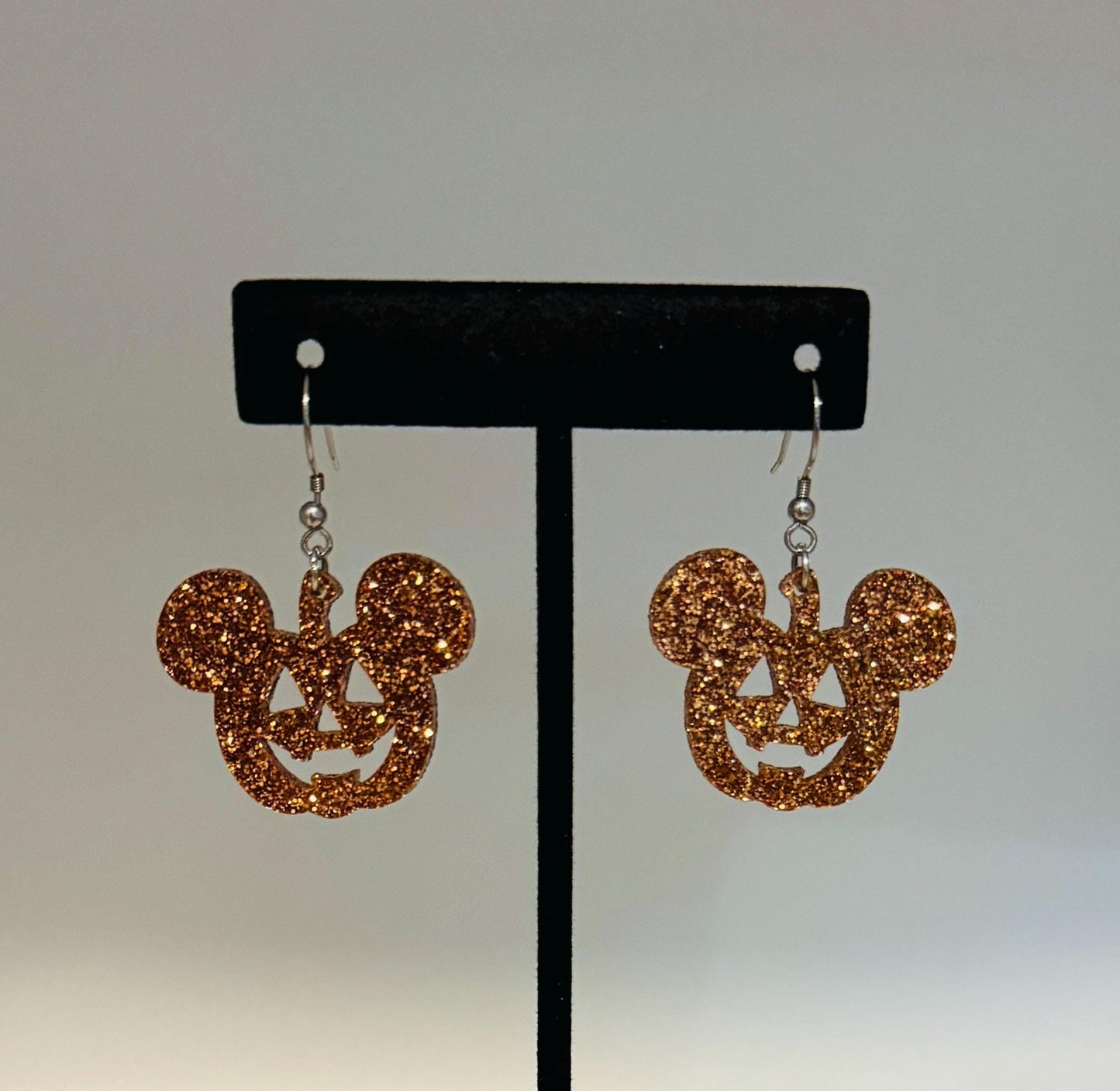 Pumpkin Glitter Jack o Lantern Mouse Dangle Earrings, Laser cut Pumpkin Spice glitter Acrylic Earrings, Lightweight Halloween Earrings