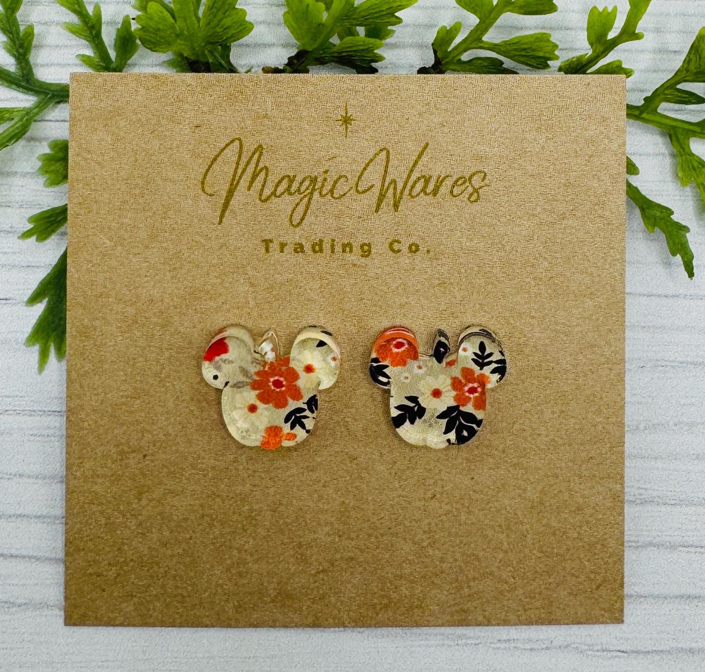 Pumpkin Floral Mouse Stud, Laser cut Floral crystal acrylic stud earrings, Halloween Pumpkin Earrings, Pumpkin stud earrings