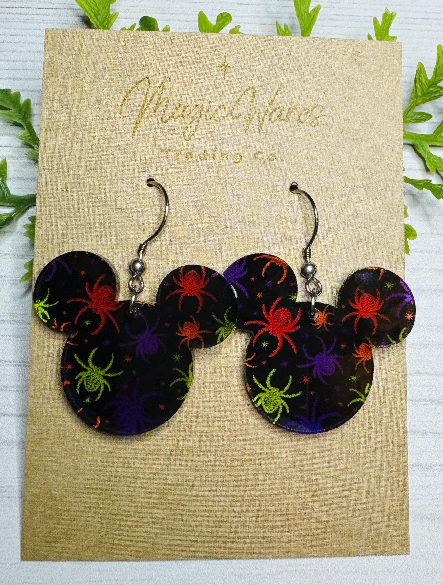 Colorful Spiders Mouse head Laser cut Dangle Earrings, Transparent Spiders Patterned Acrylic Earrings, Halloween earrings
