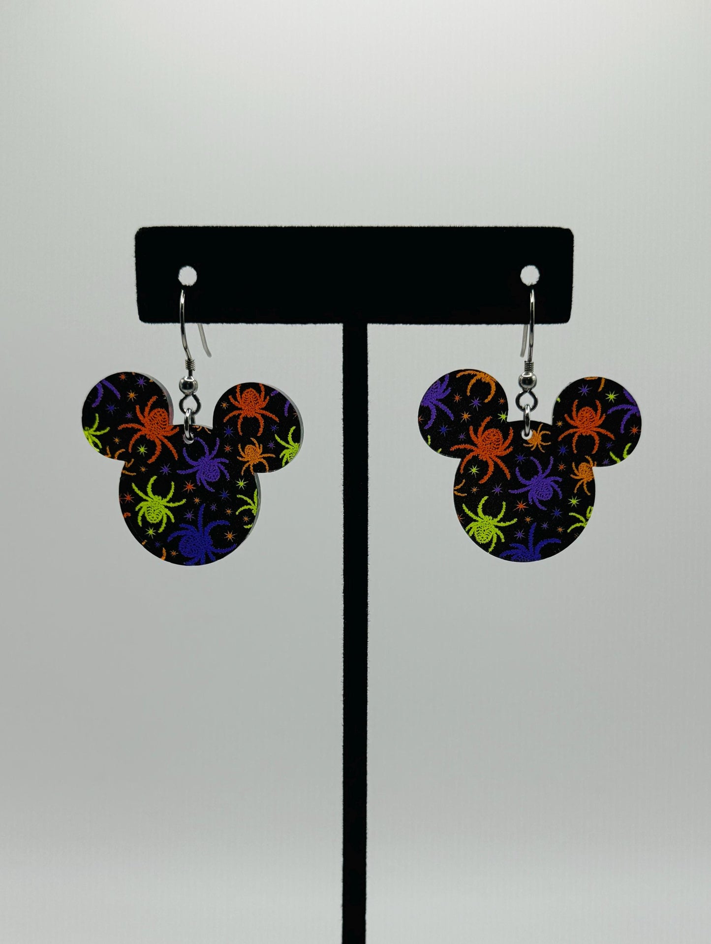 Colorful Spiders Mouse head Laser cut Dangle Earrings, Transparent Spiders Patterned Acrylic Earrings, Halloween earrings